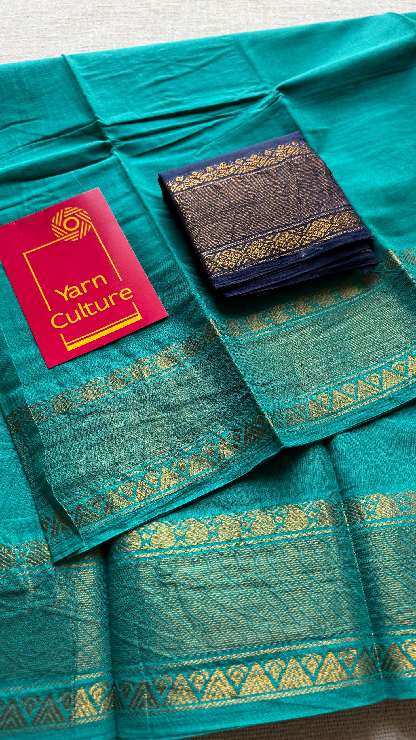 Turquoise kattuchayam dyed madurai soft cotton - YCCOTNSUDE138