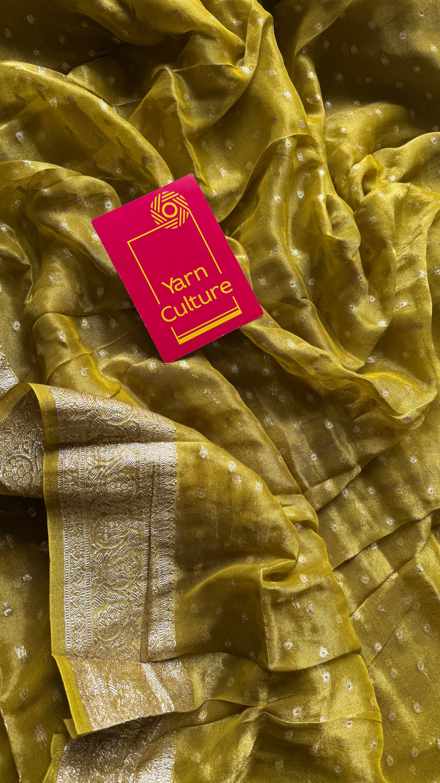 Light green with gold double tone, soft crushed tissue, thread zari - YCDOSFEJUTB10