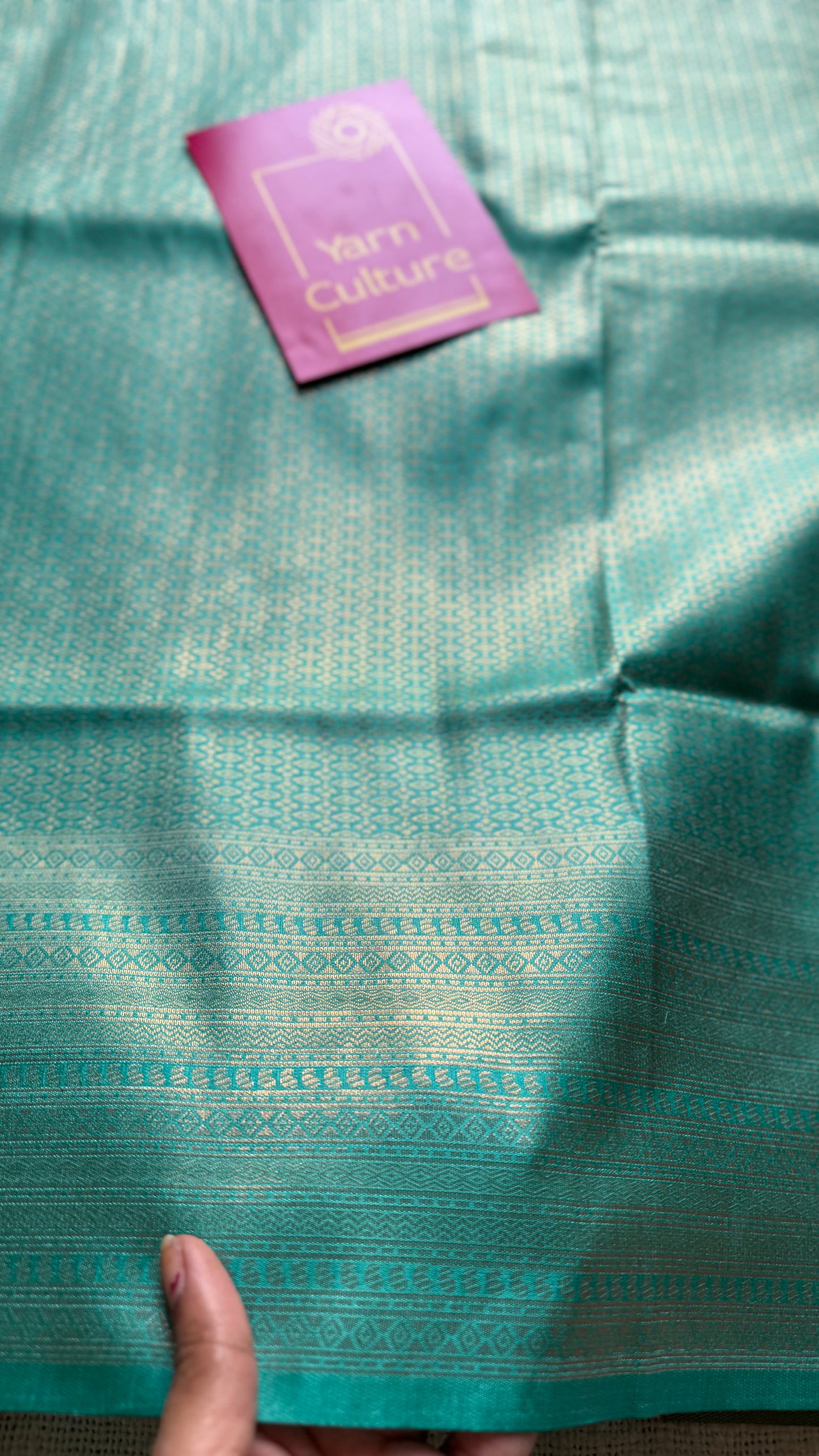 Firozi blue, antique gold zari, semi -silk - YCDOSOCSS03