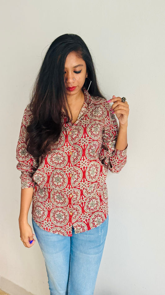 Jaipur Jive - blockprinted cotton stitched shirt, collared neck, full sleeves - YCSEBPSJA228