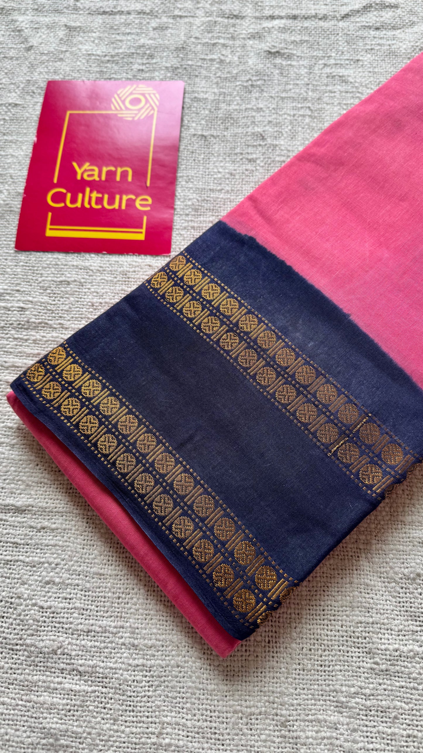 Pink with dark blue, small rudraksham motif border, soft cotton - YCCOTNJSUN08