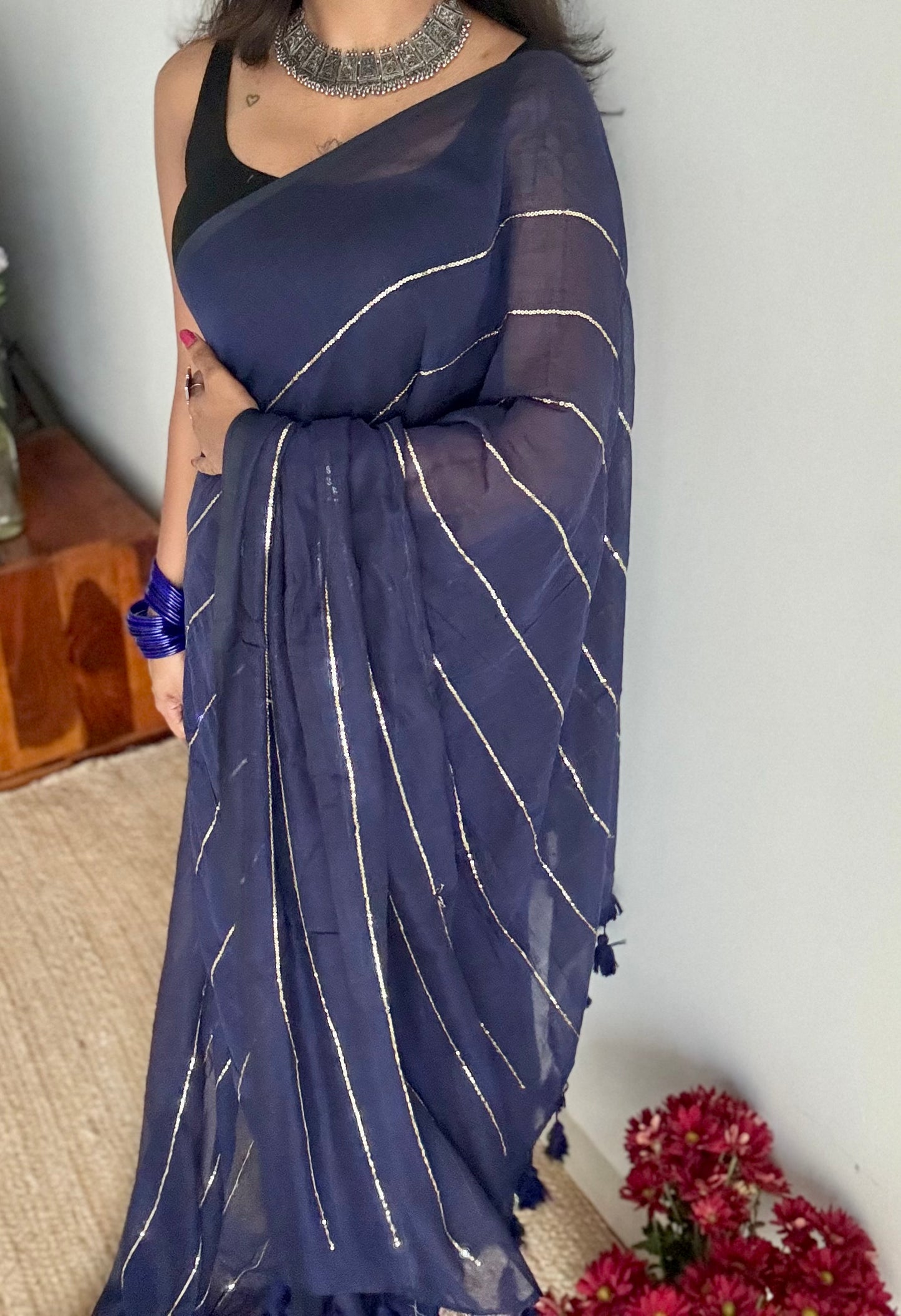 Dark blue mul with silver sequins - YCBCMCLSE55