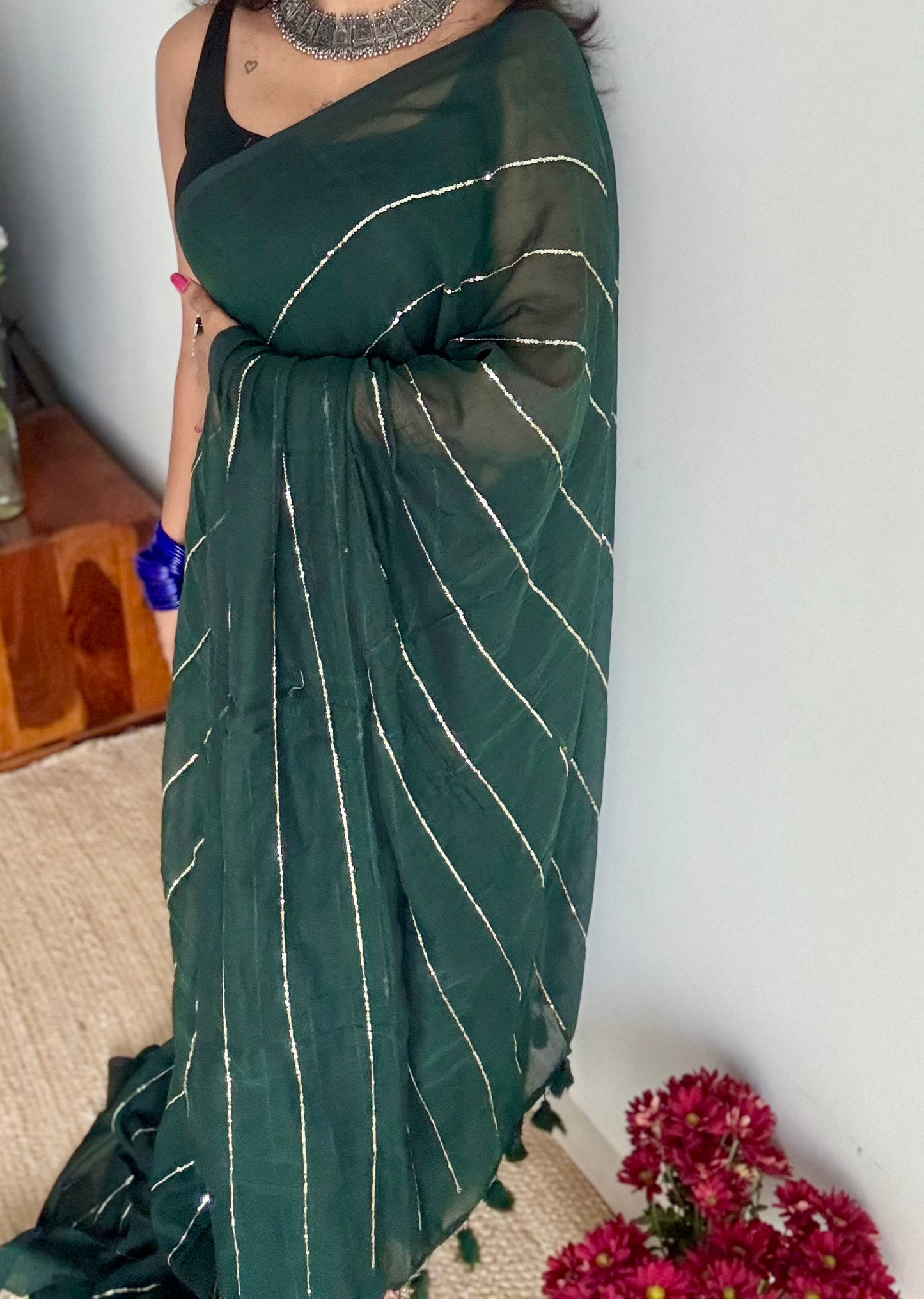 Dark green mul with silver sequins - YCBCMCLSE53