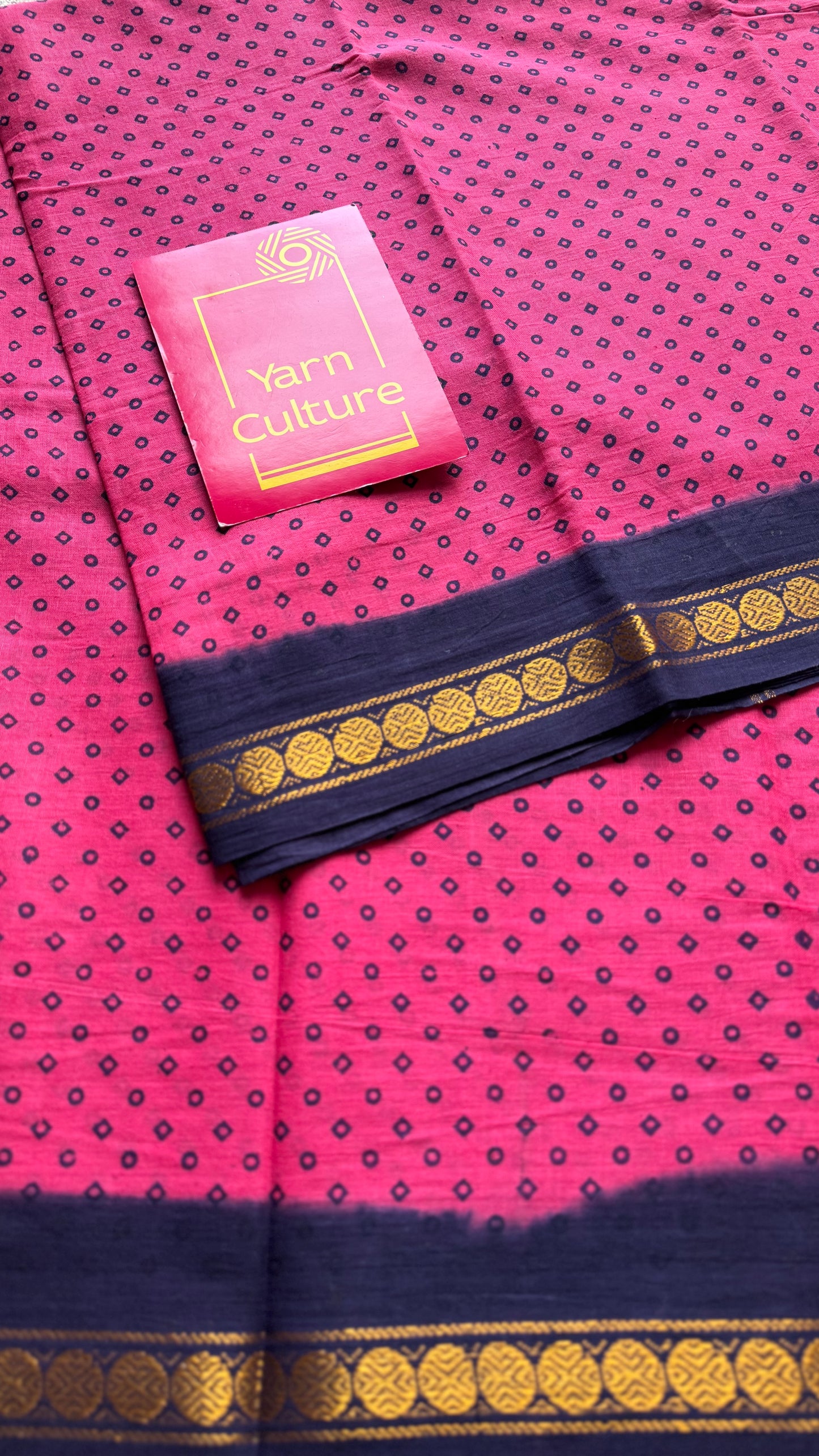 Dark pink with navy blue border sungudi, kattuchayam dyed, madurai cotton - YCCOTNSEMS102