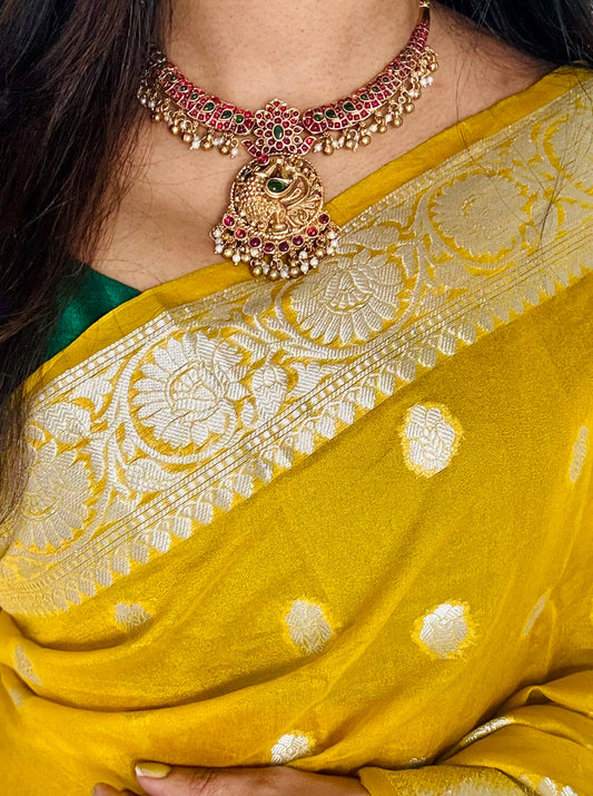 Kemp stones, peacock pendant necklace with jhumkas - YCGPNP469