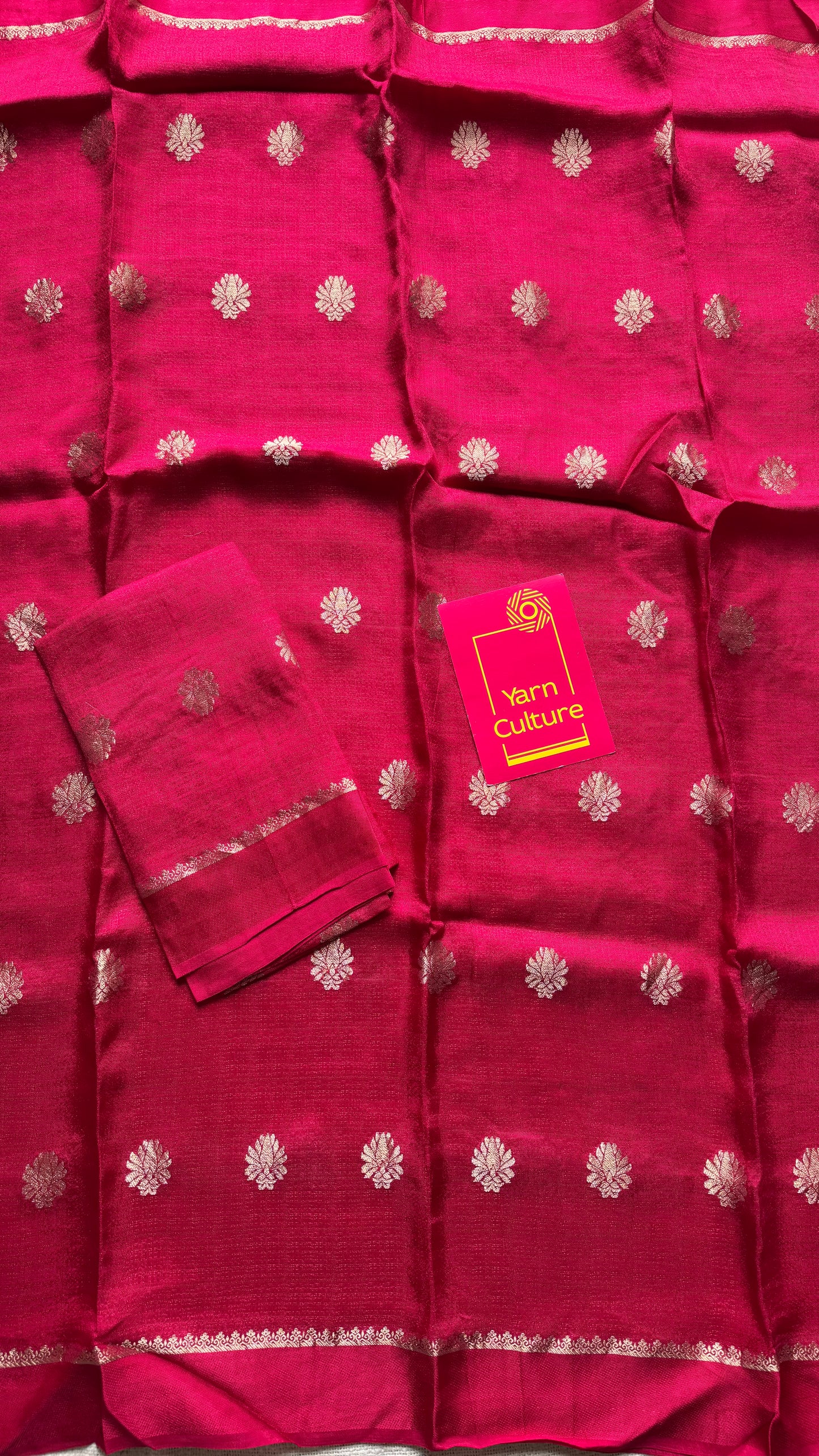 Rani pink in khadi silk, zari motifs - YCDOSFE18