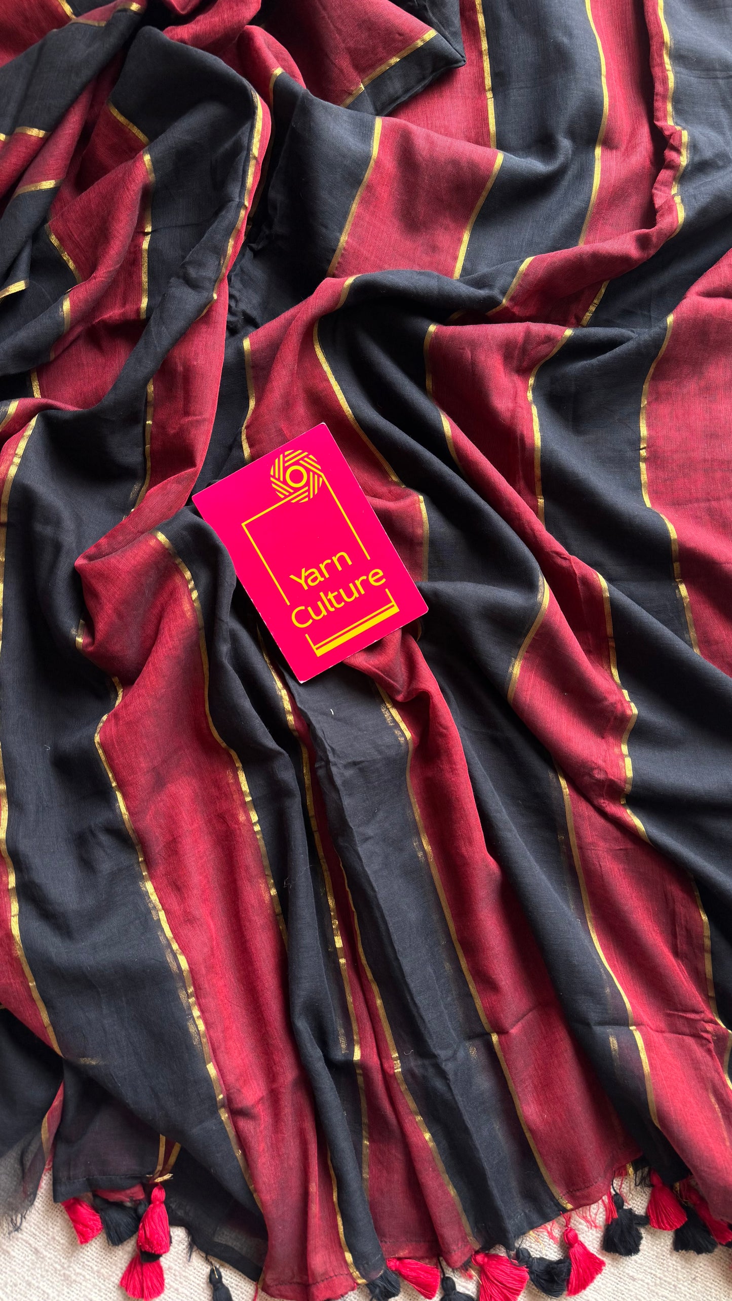 Maroon, black mul with gold multicoloured broad stripes - YCBCMCLSE24