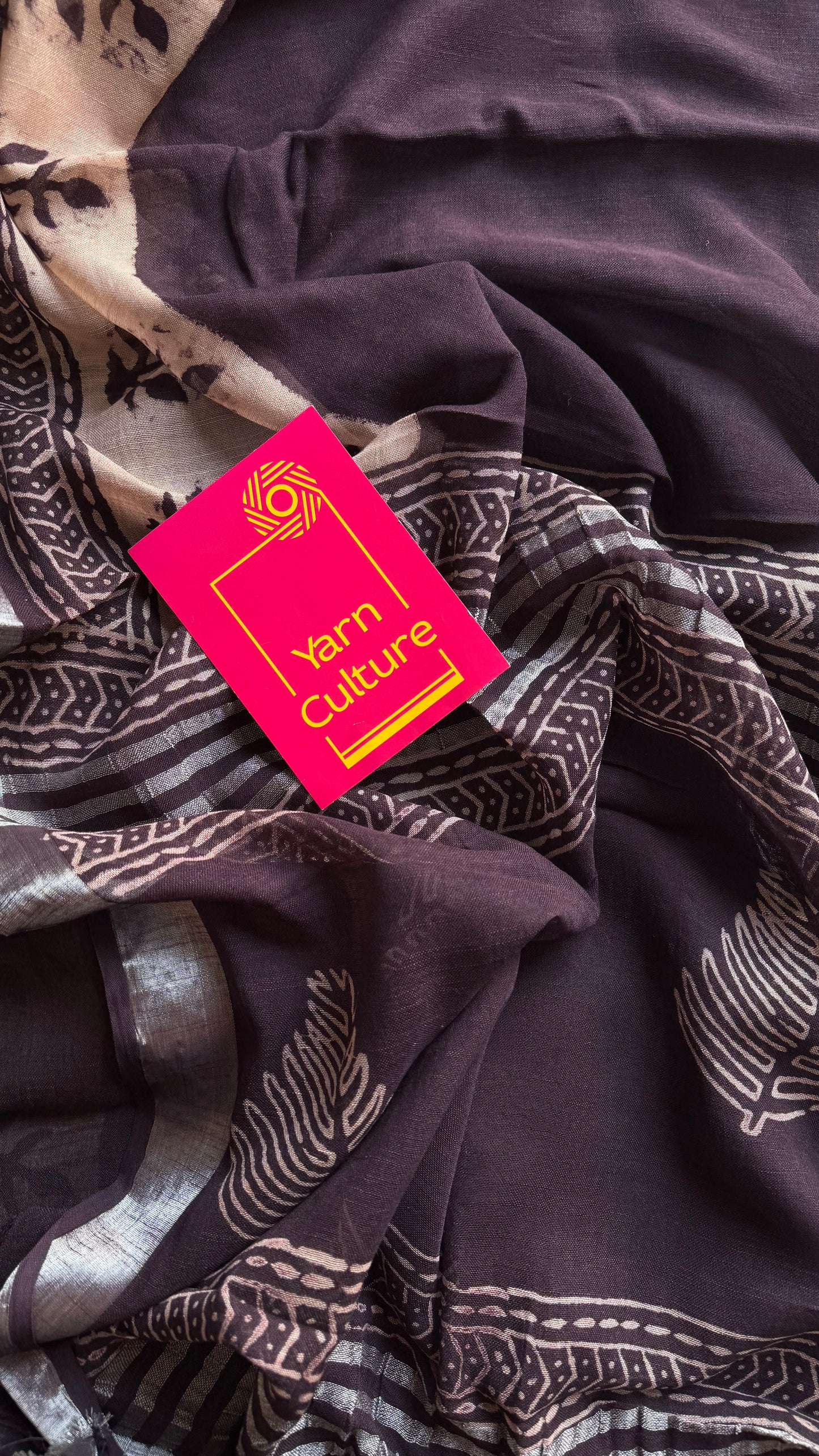 Wine and cream linen, silver zari border - YCTORNOP20