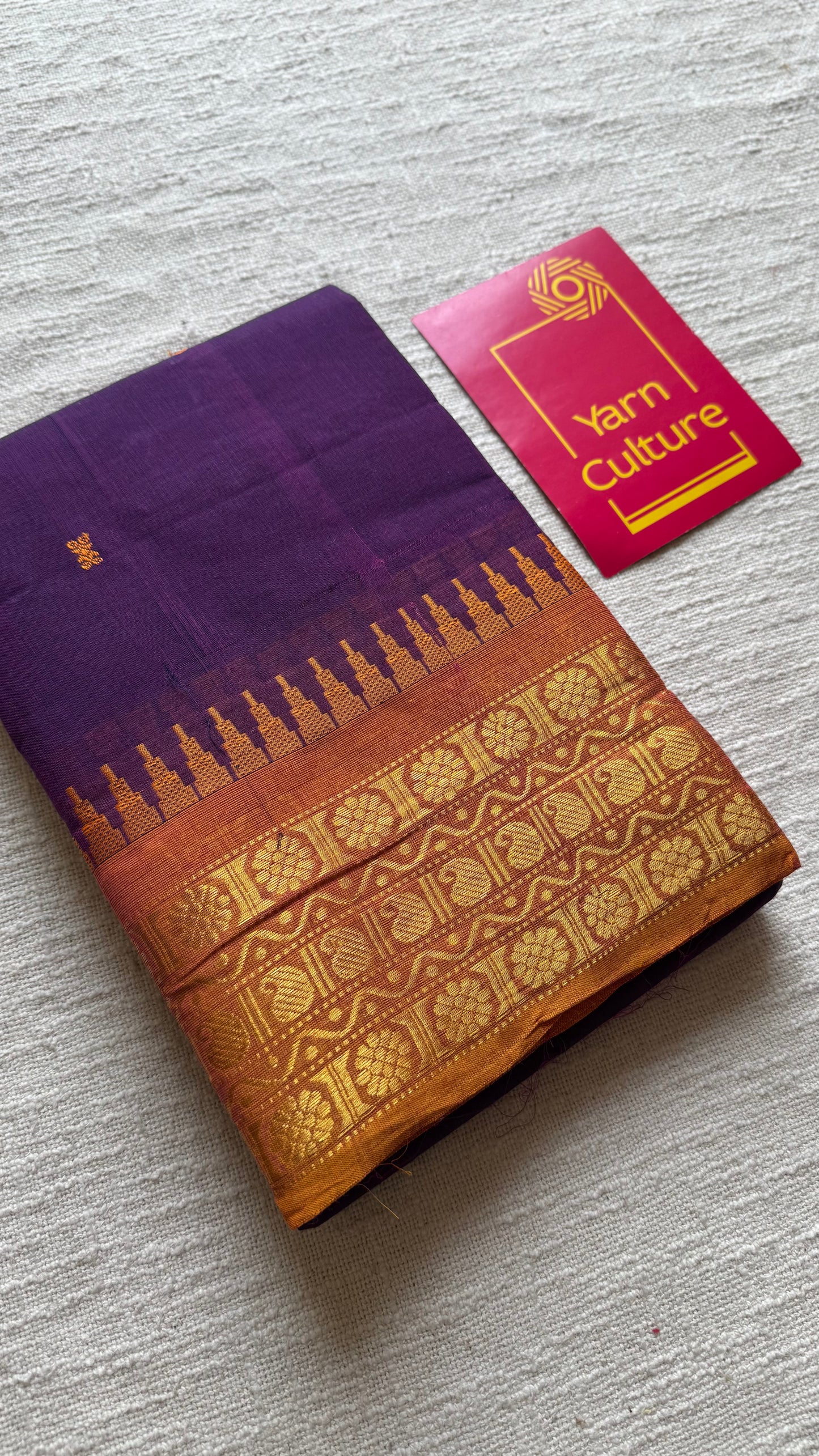 Kanchi cotton saree, purple with turmeric yellow border - YCCOTNAP87