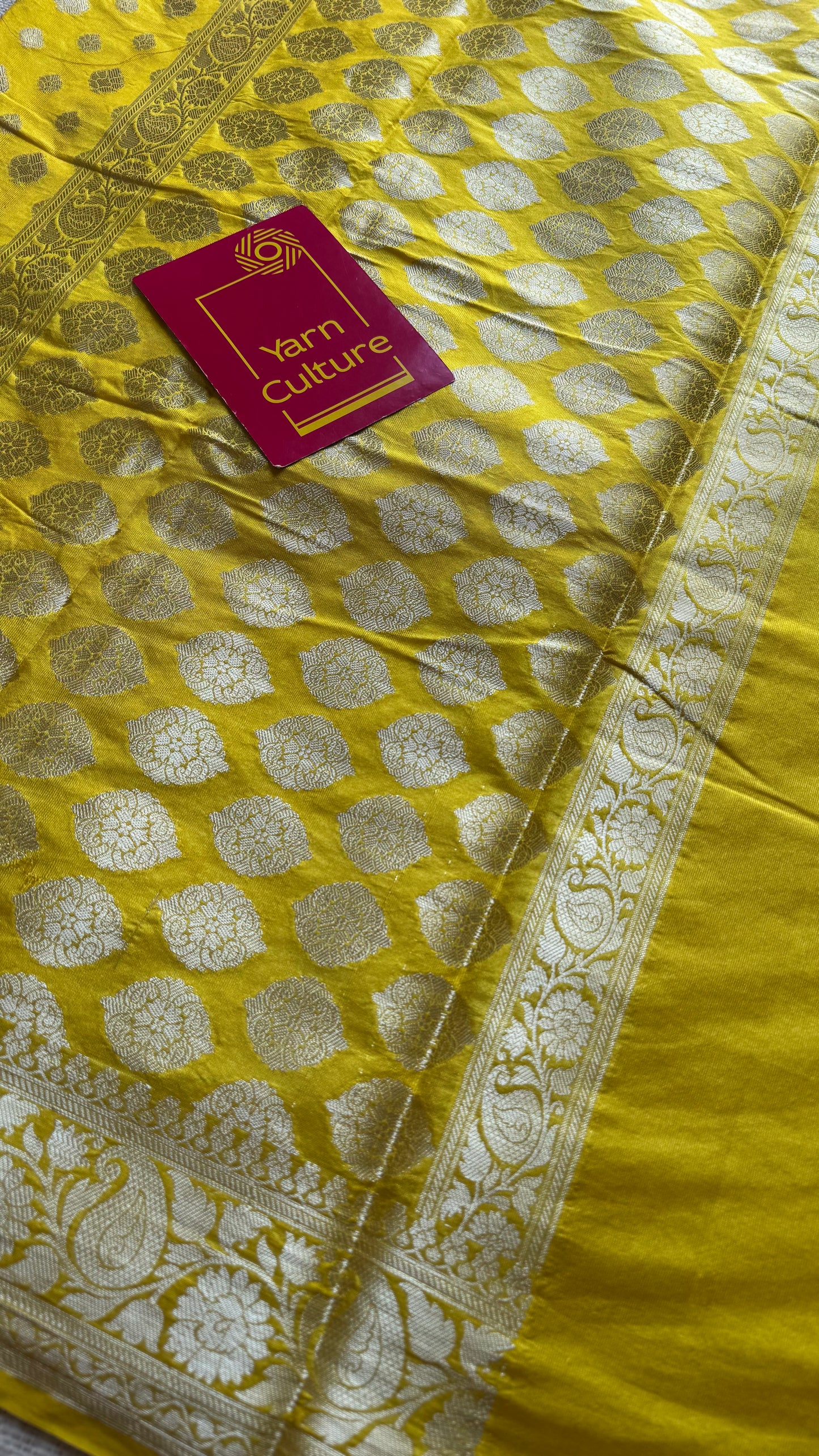 Lemon yellow, silver buttas and zari, Banarasi semi-silk - YCDESE34
