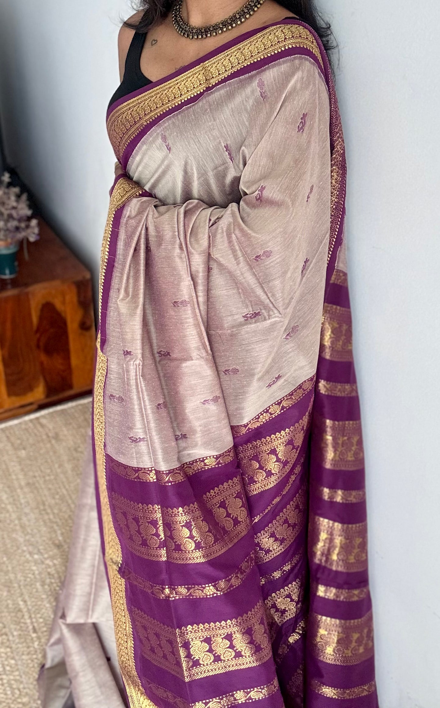 Grey with purple - cotton silk - YCCOTNSEKCS03