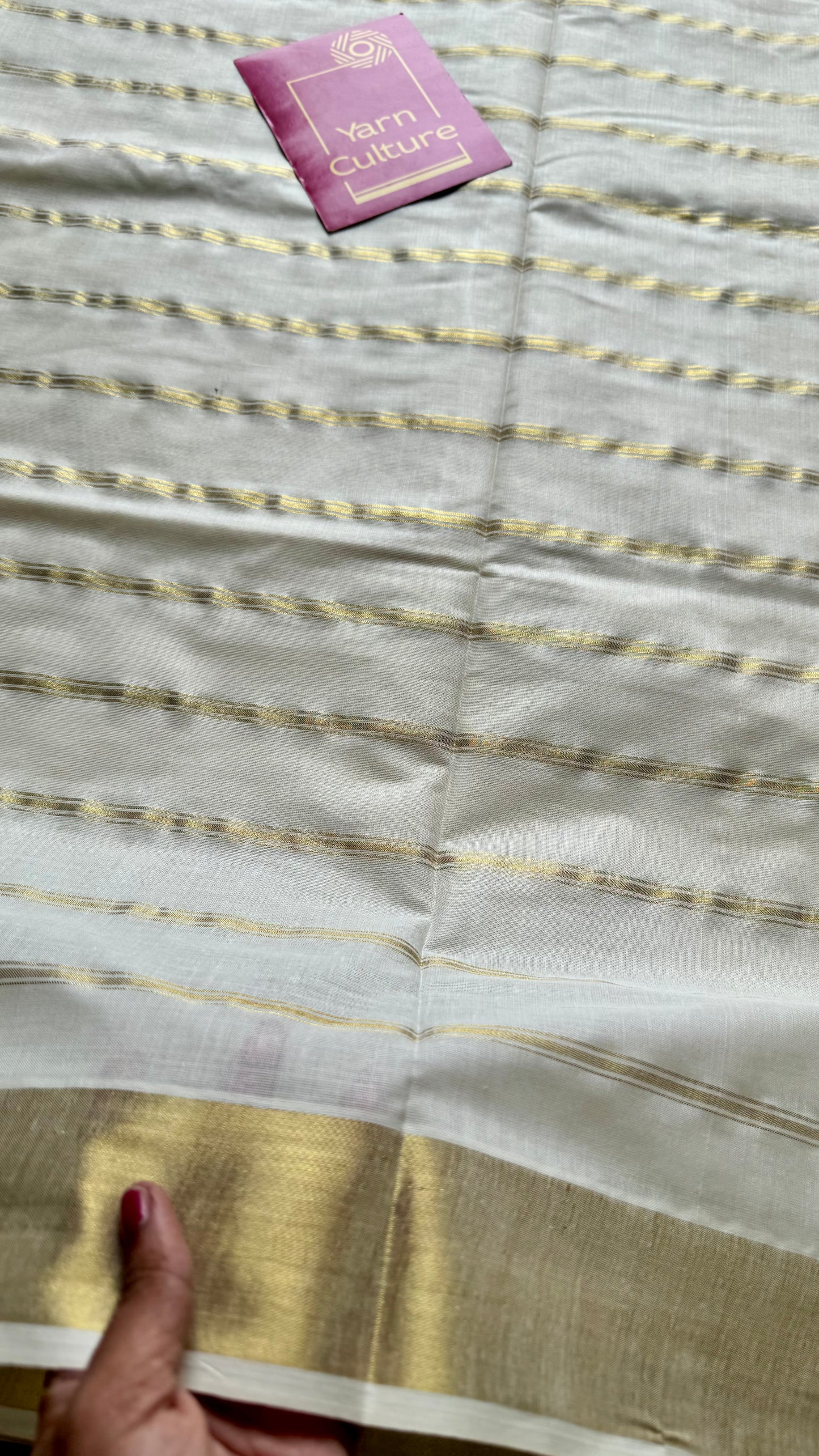 Ivory and gold stripes, kerala soft cotton - YCON25MC270