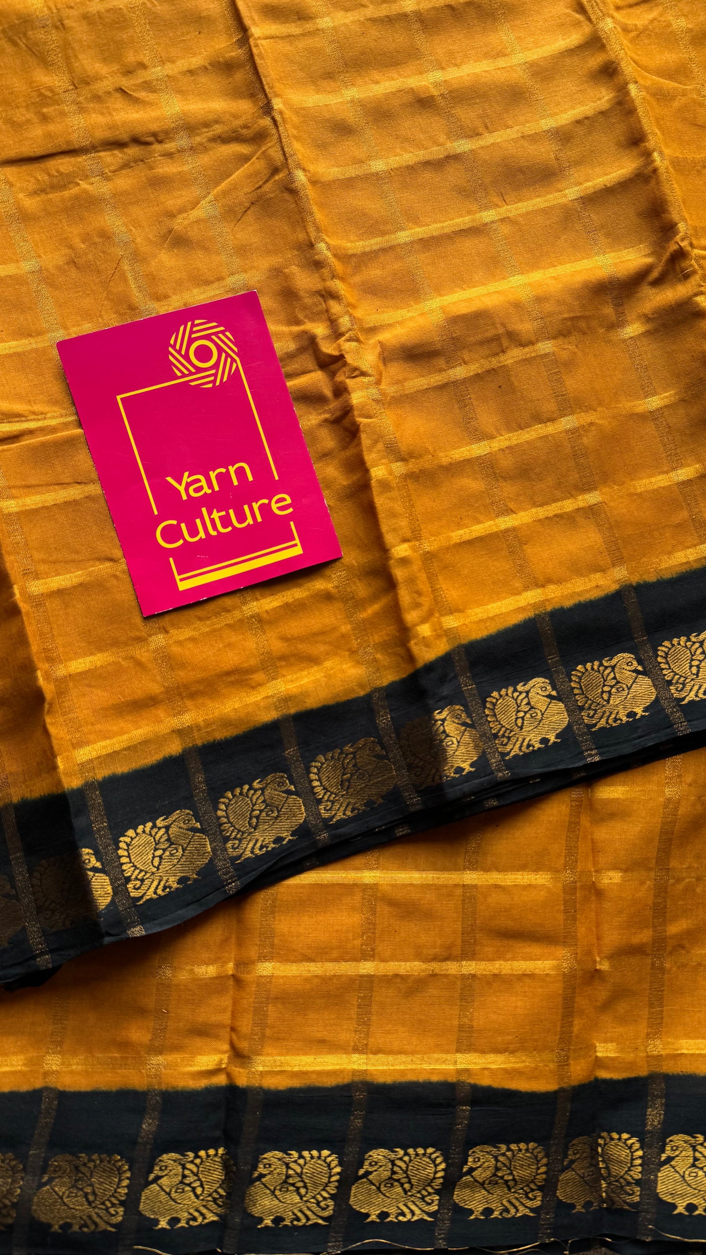 Turmeric yellow with black pavithra kattam sungudi, madurai cotton - YCCOTNSUDE75