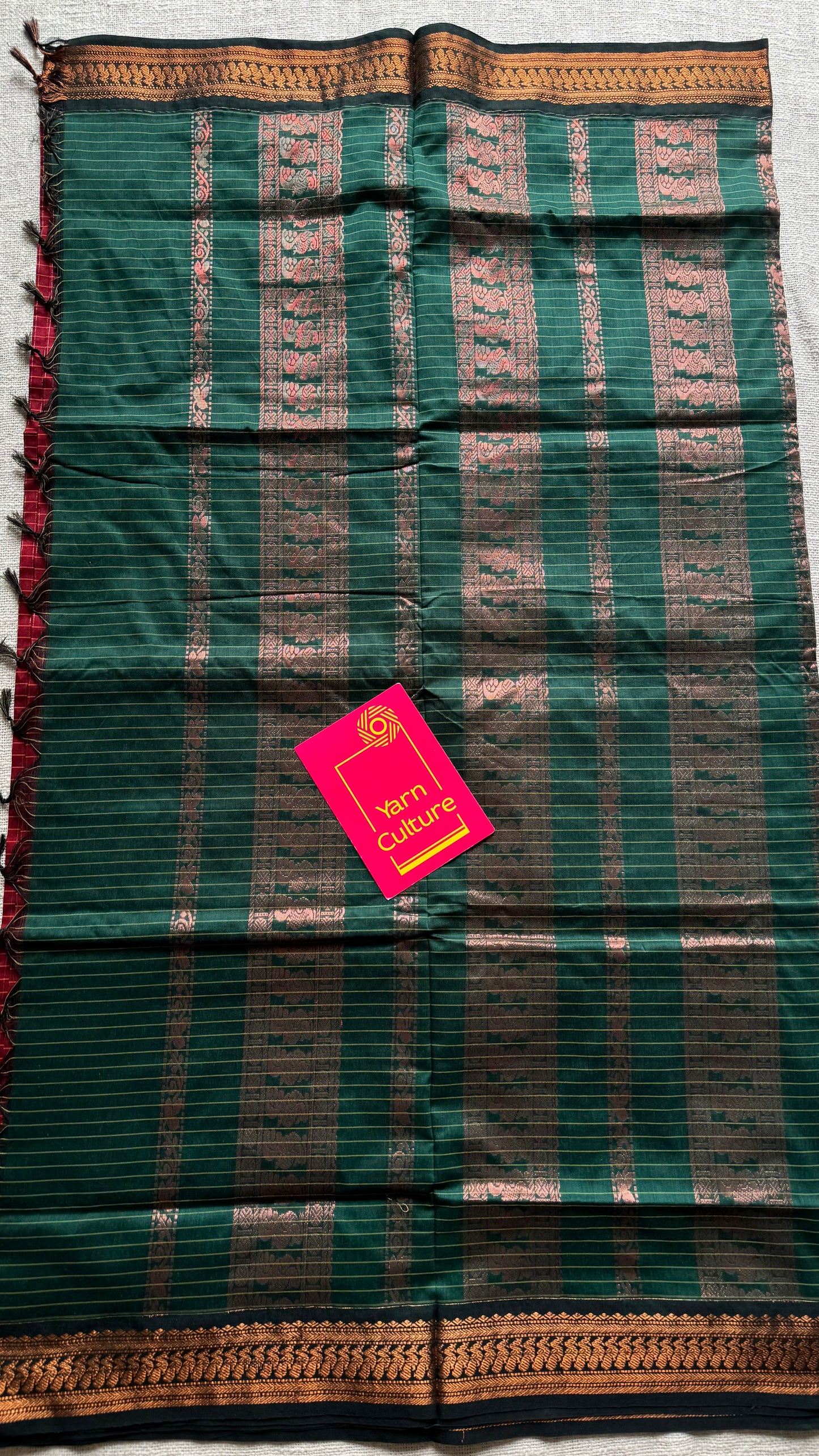 Red with dark green, checks - cotton silk - YCCOTNSEKCS10