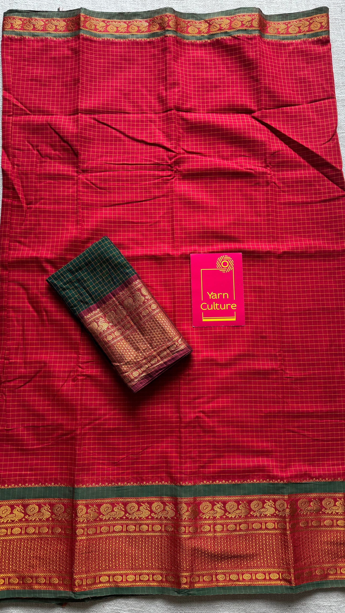 Red checks with zari border, premium narayanpet, soft cotton - YCWOTDFEBB11