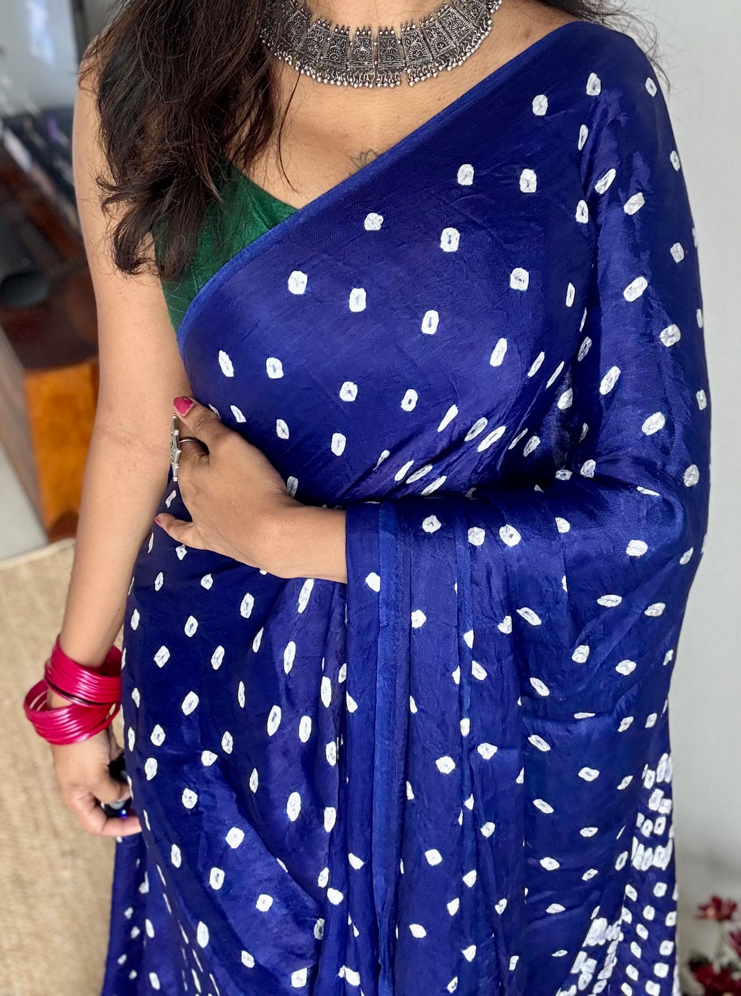 Royal blue crushed bandhani modal silk with lagdi patta (zari pallu) - YCDESE27