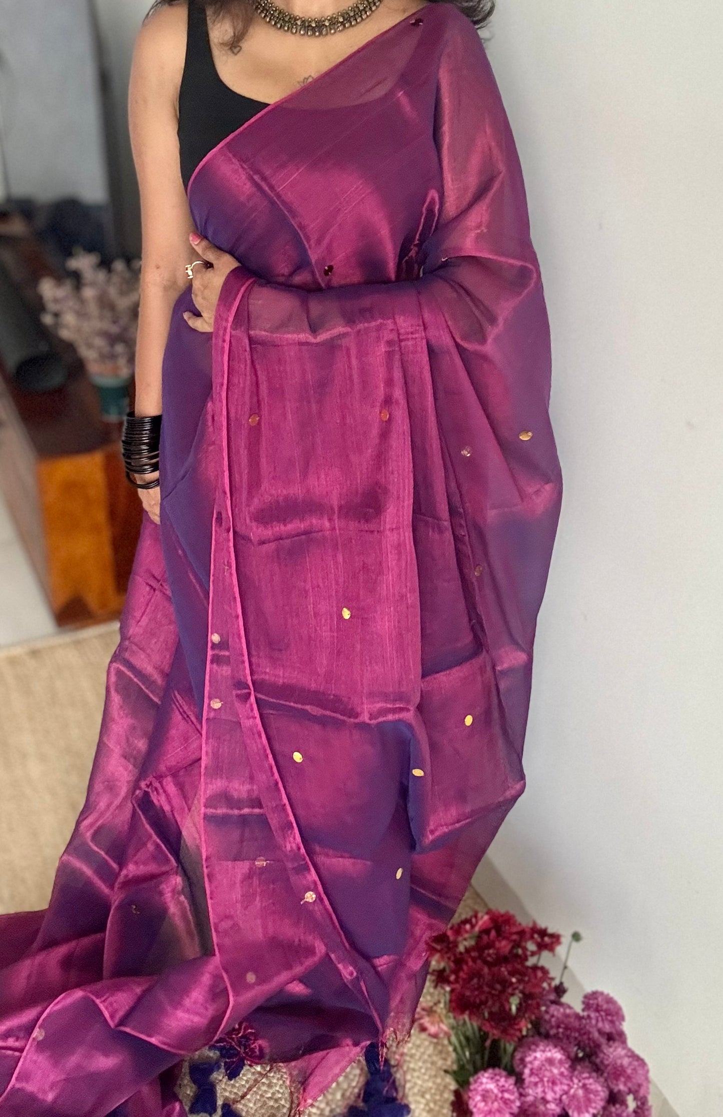 Purple blue double tone, gold sequins, soft mul tissue - YCBCFEMCM30