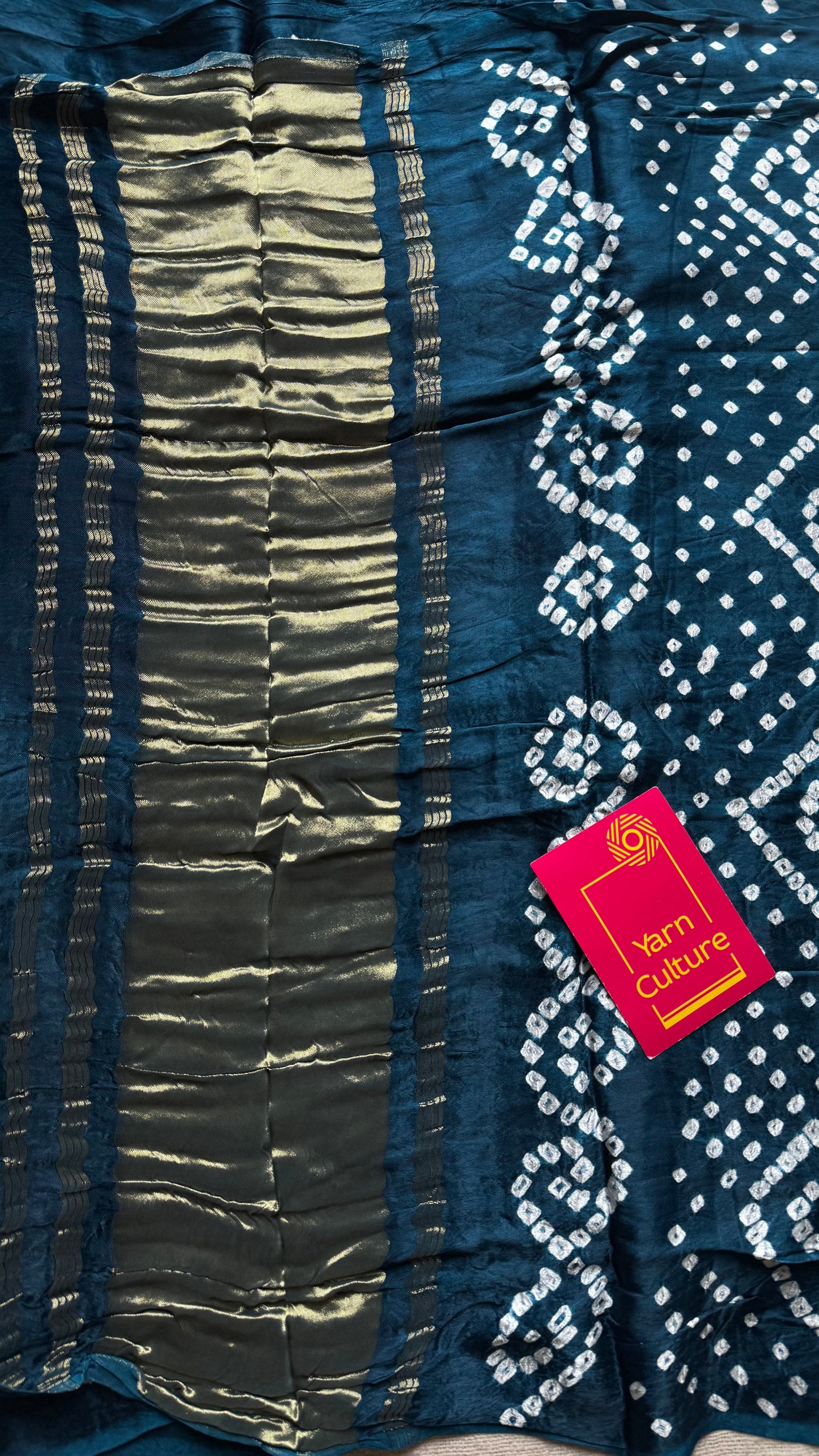 Peacock blue, crushed bandhani modal silk with lagdi patta (zari pallu) - YCDESE26