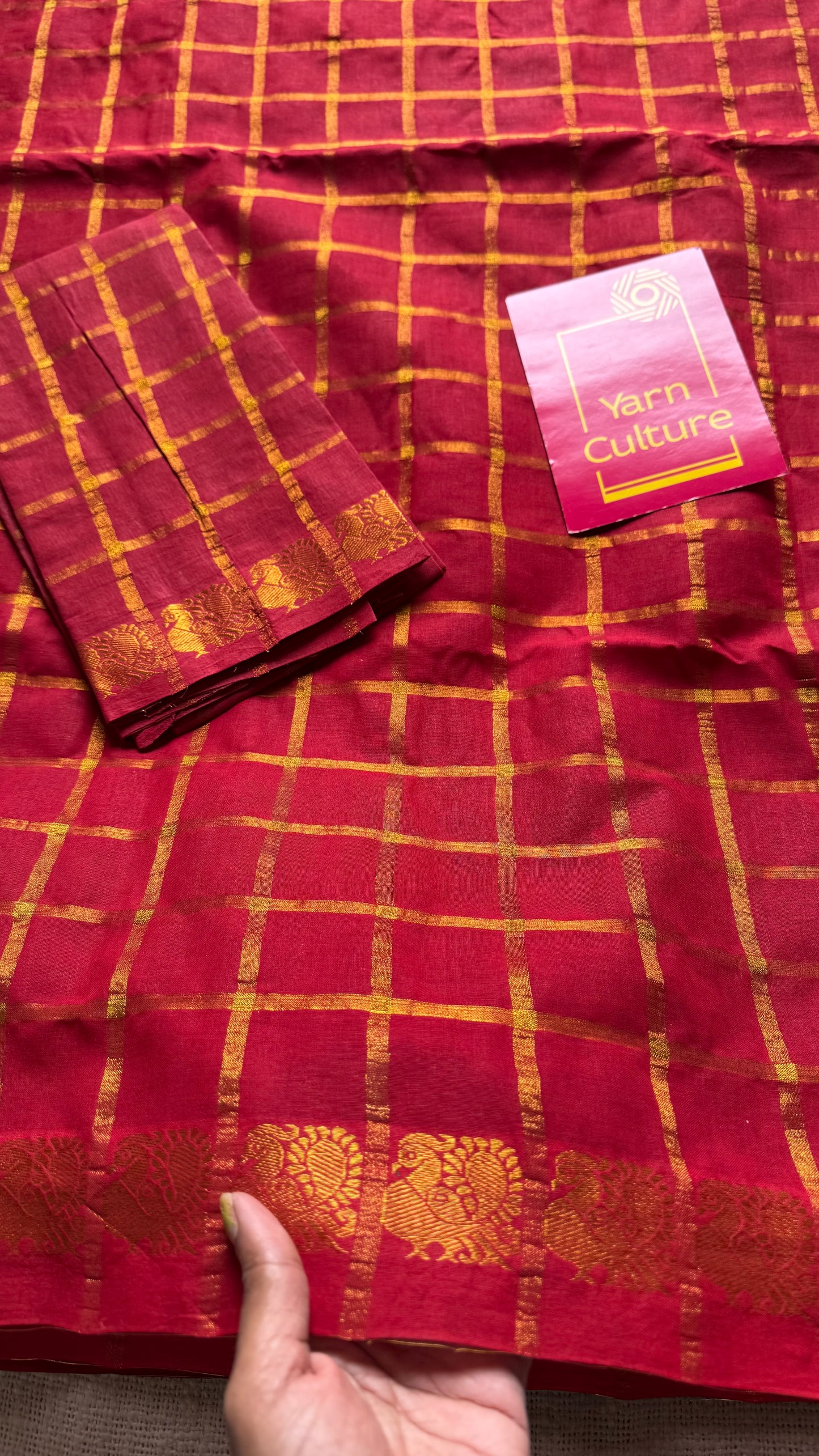 Red pavithra kattam sungudi, madurai cotton - YCCOTNSEMS01