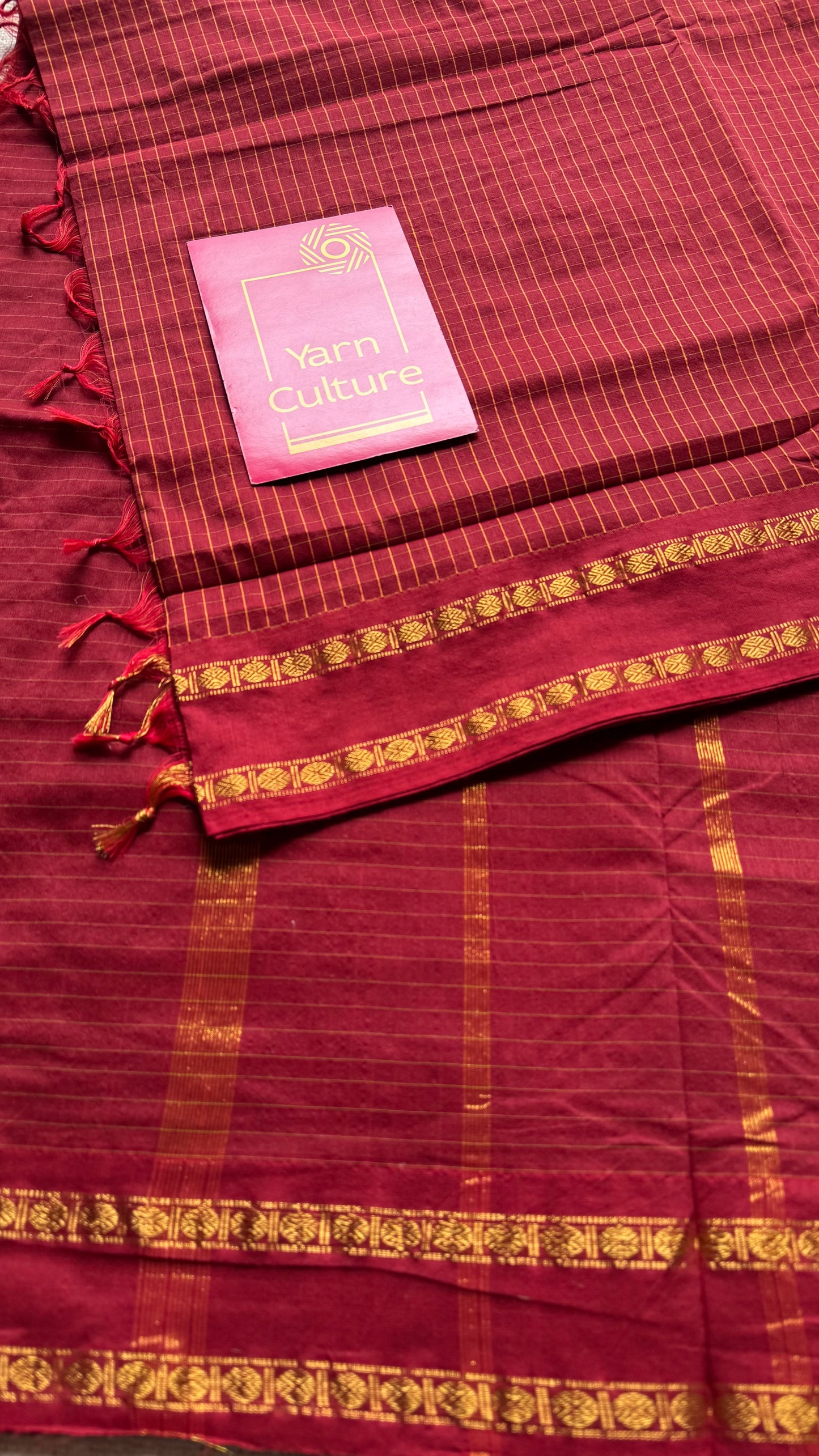 Maroon, arani checks, cotton silk - YCCOTNJUAR04