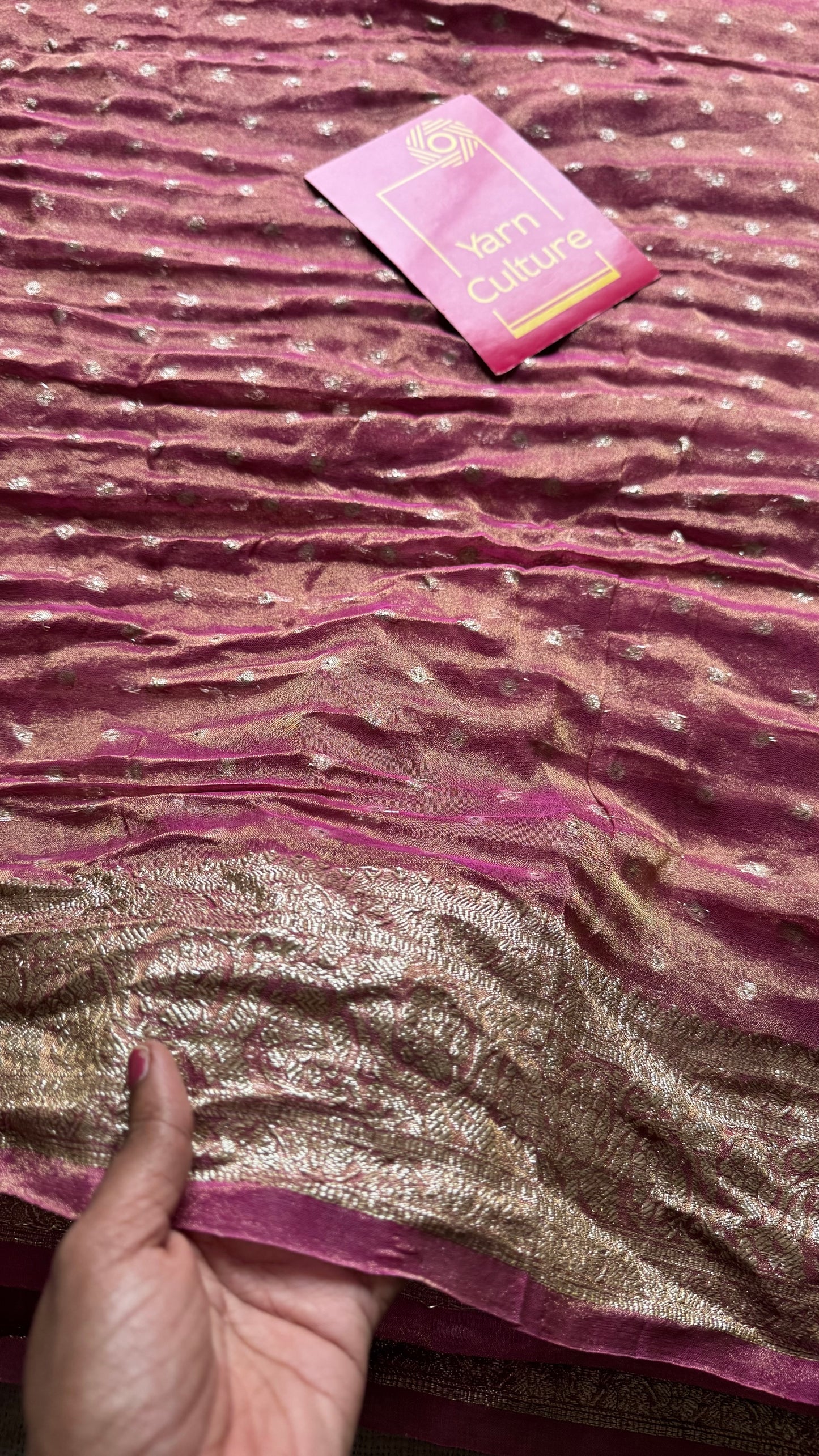 Magenta pink with gold double tone, soft crushed tissue, thread zari - YCDOSFEJUTB01