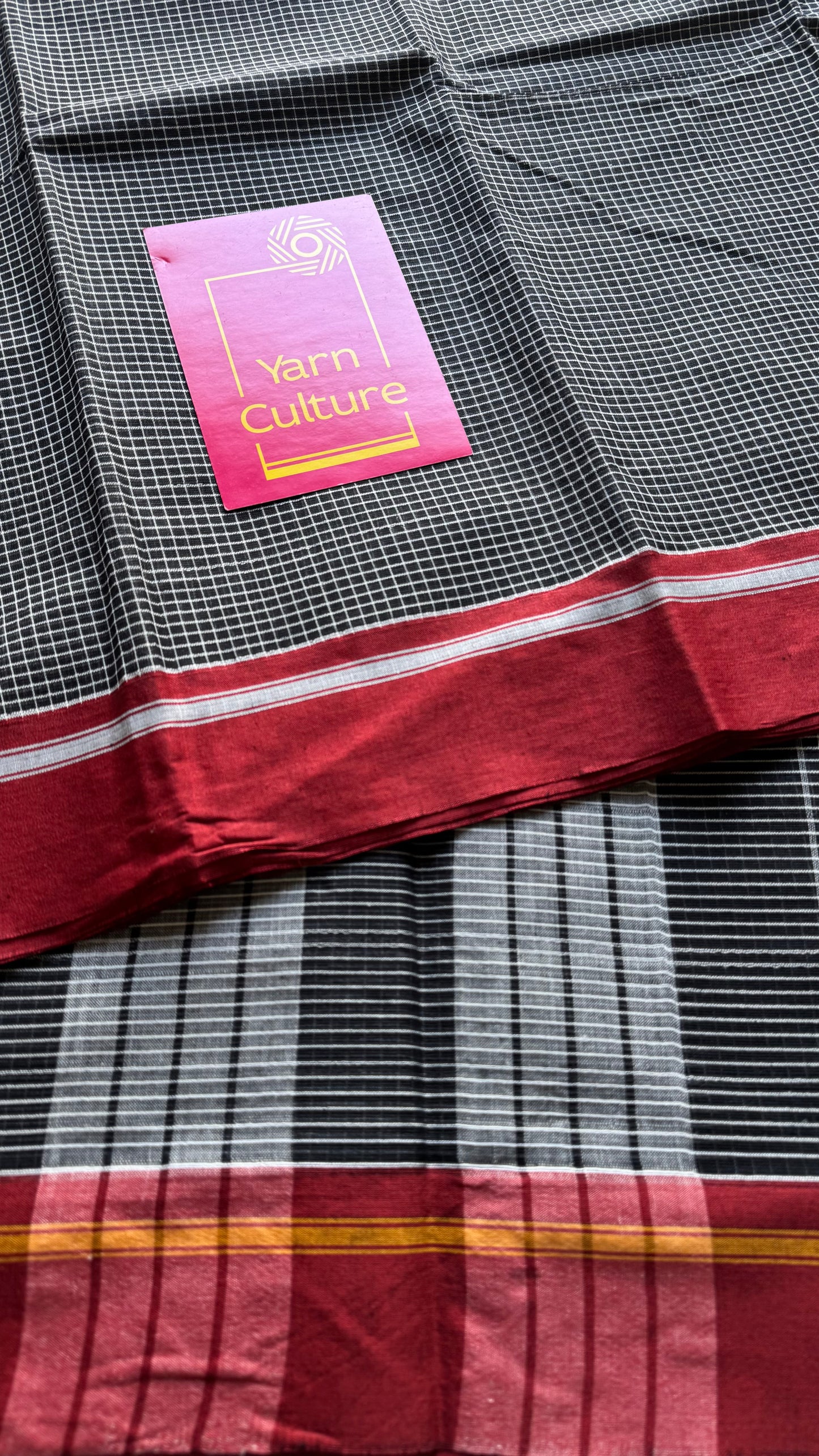 Classic black and white checks with maroon border, patteda anchu, soft cotton - YCLOKC222