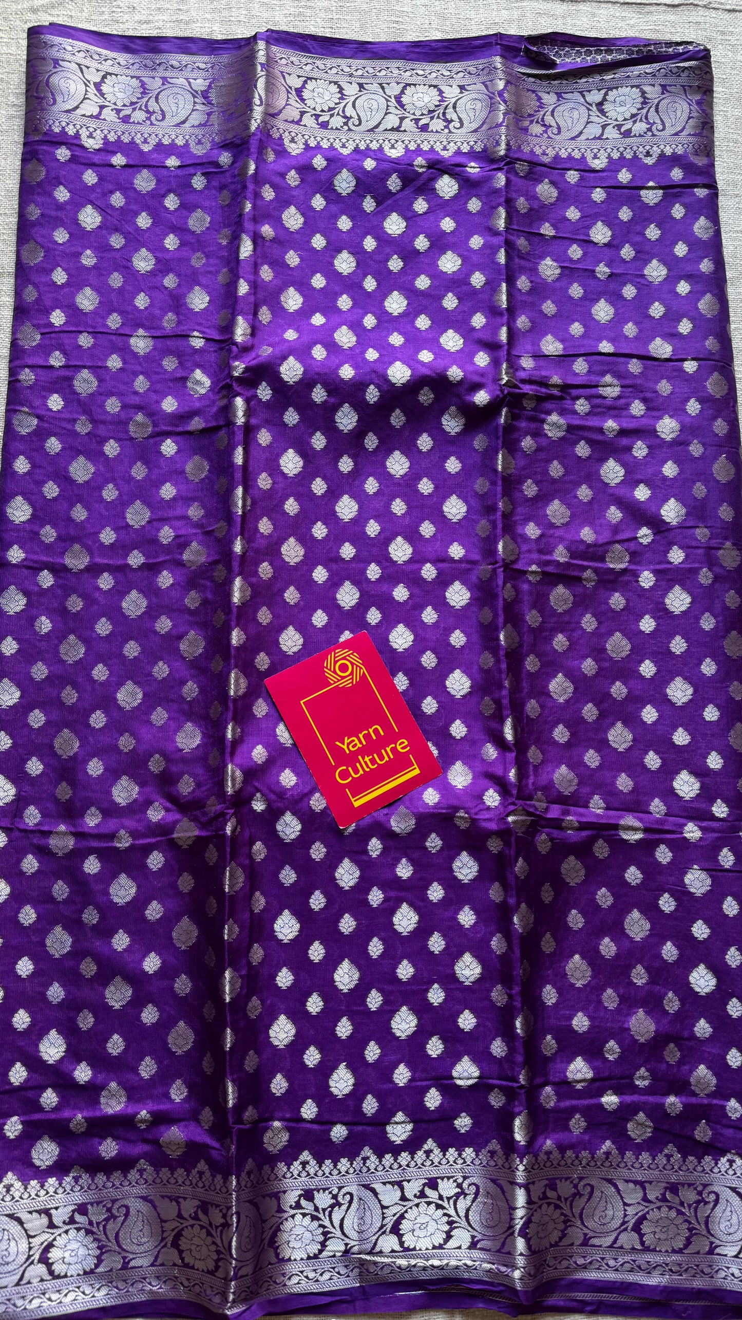 Purple, silver buttas and zari, Banarasi semi-silk - YCDESE44