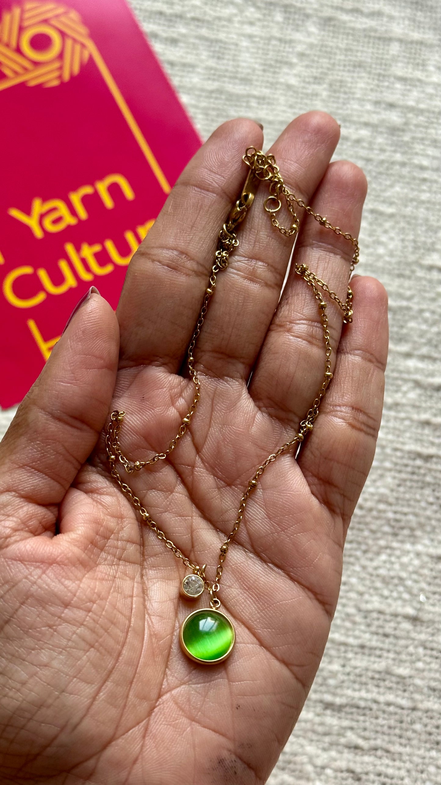 Gold plated chain, green pendant - YCGPC440