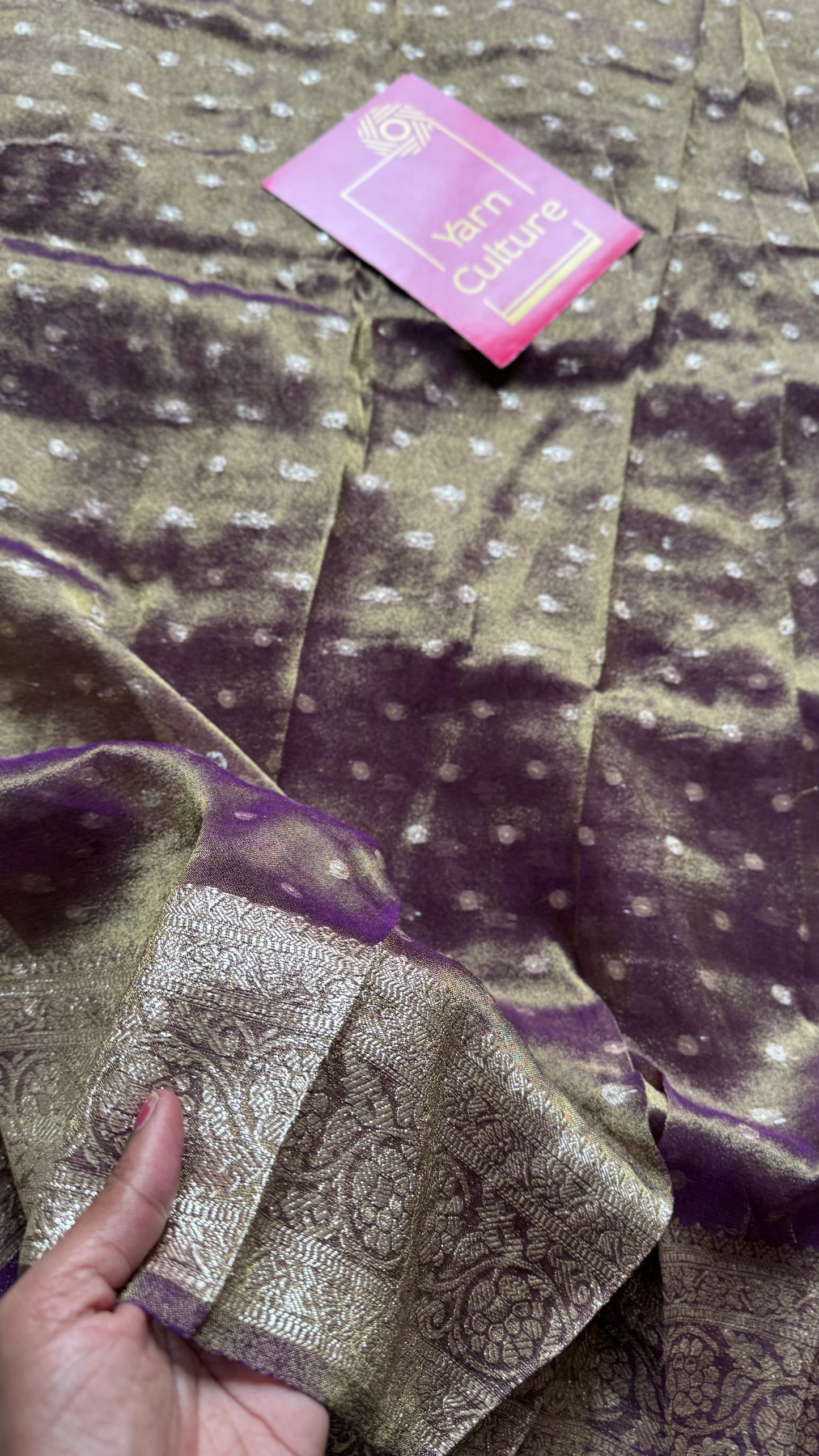 Purple brown with gold double tone, soft crushed tissue, thread zari - YCDOSFEJUTB11