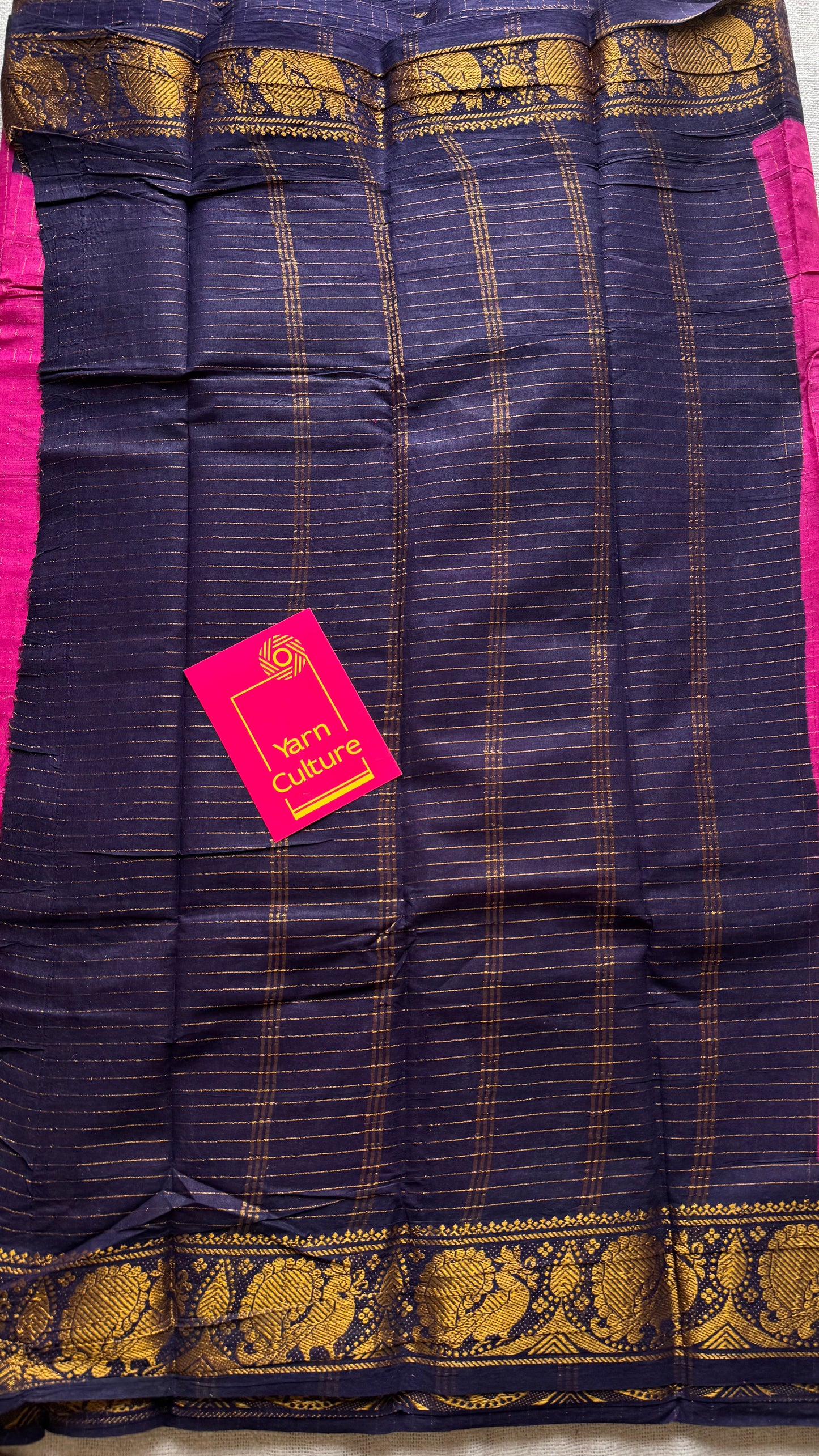 Dark hot pink with dark blue checkered sungudi, madurai cotton - YCCOTNOCSC22