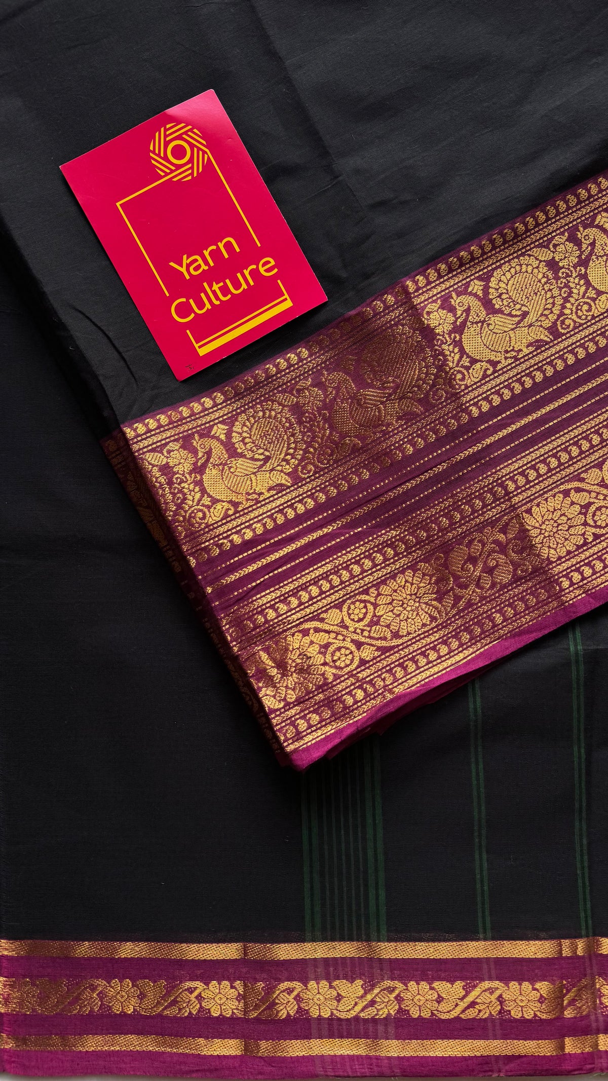Black with purple pink (vadamalli) wide zari border kanchi cotton saree - YCCOTNCKSE20