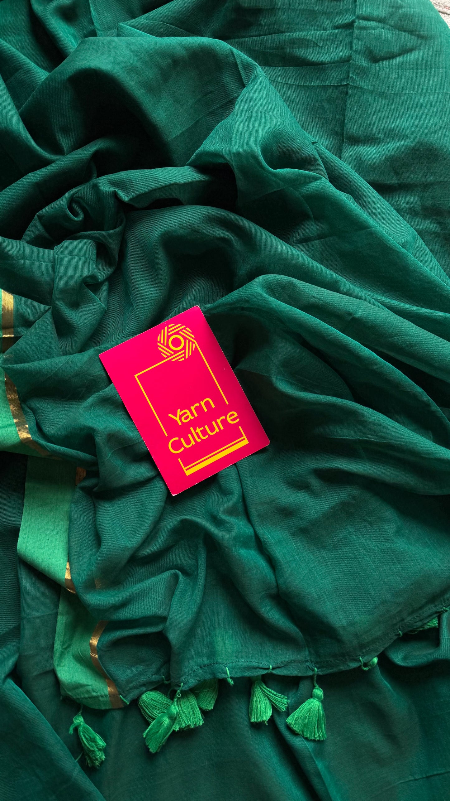 Dark green with light green contrast border, gold zari line - YCBCMCLSE09