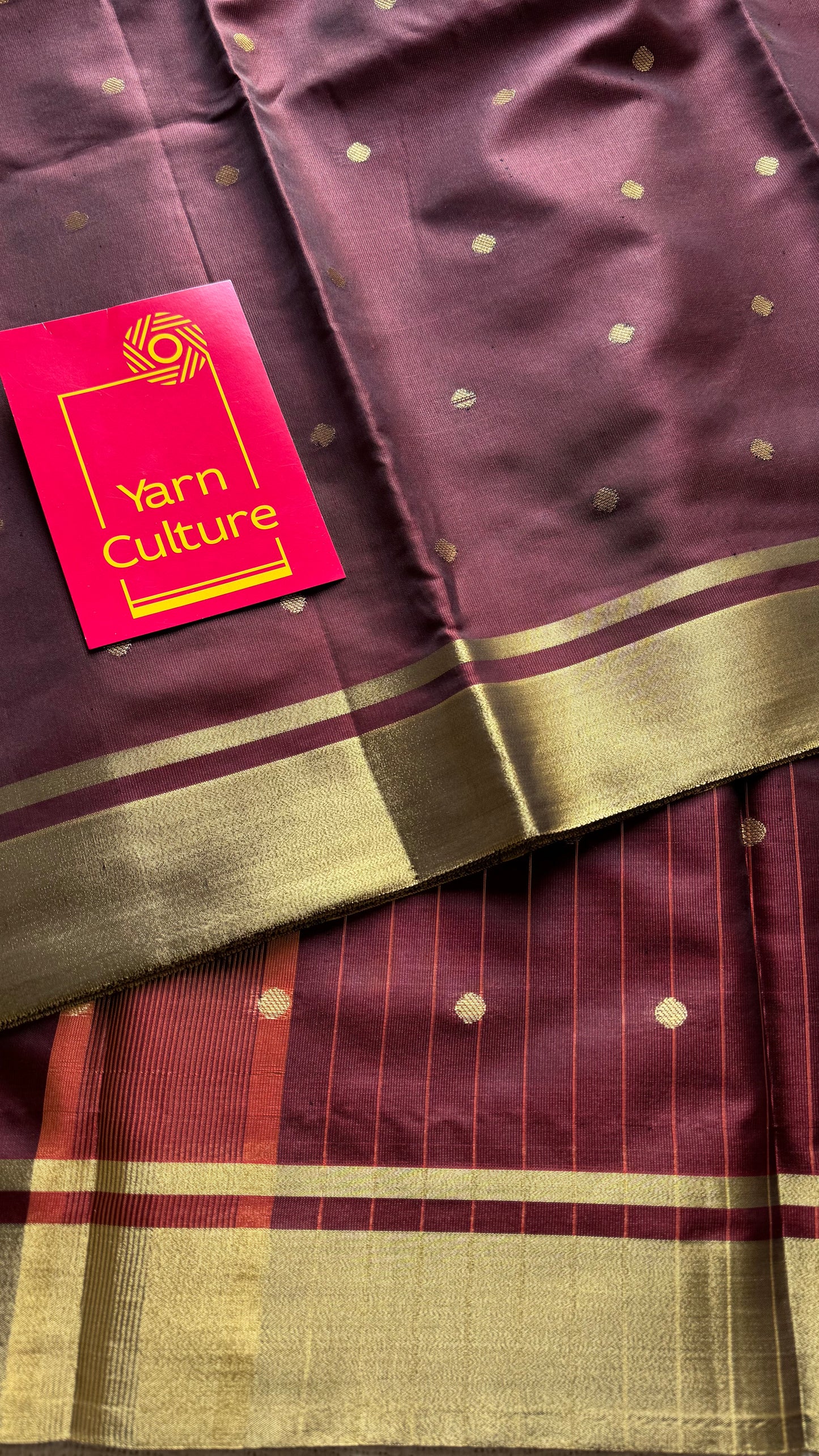 Maroon with antique gold border & buttas, semi katan silk - YCBLSSJA17