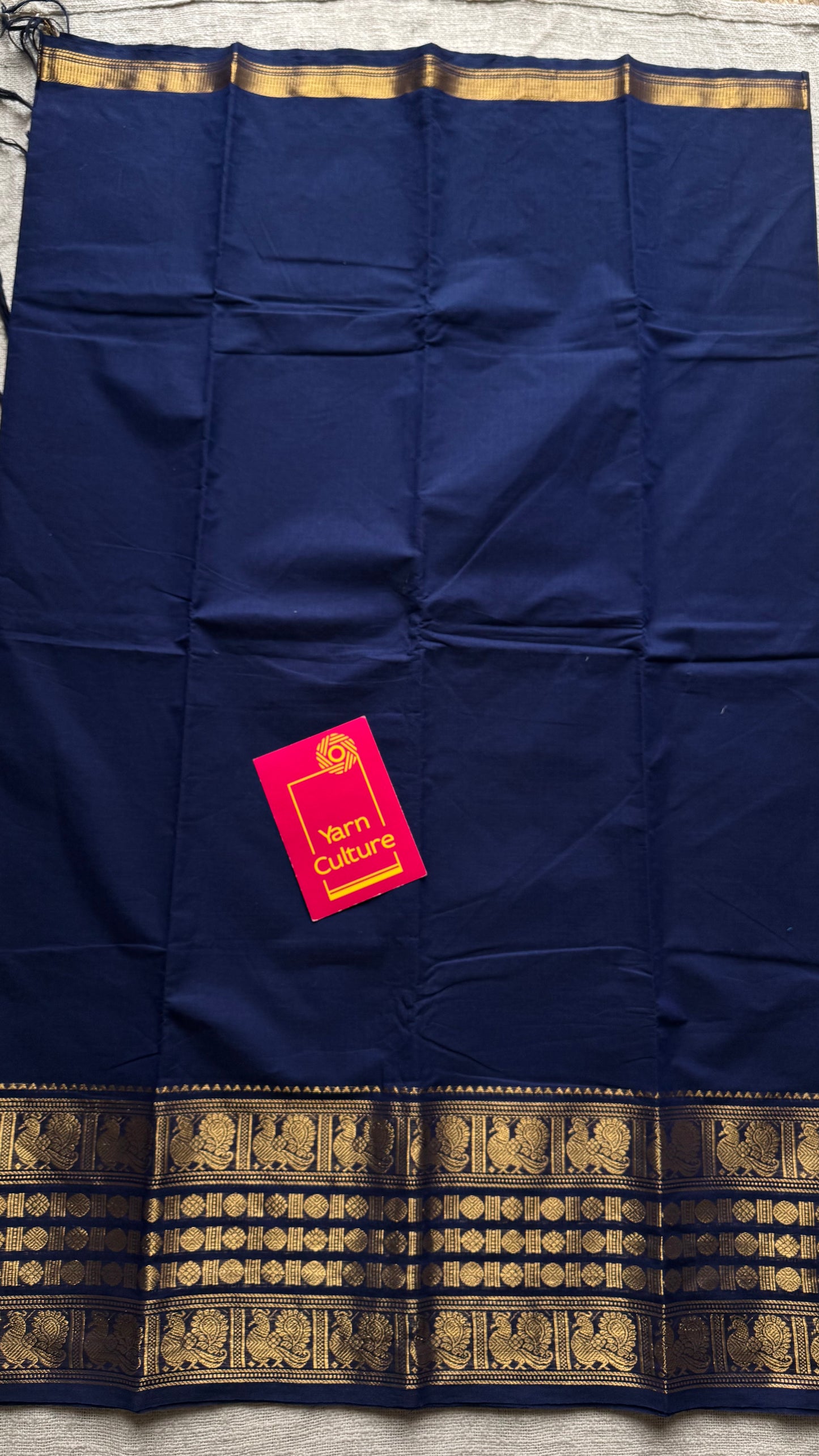 Dark blue with single side broad zari border, chettinad cotton - YCCOTNAUC55