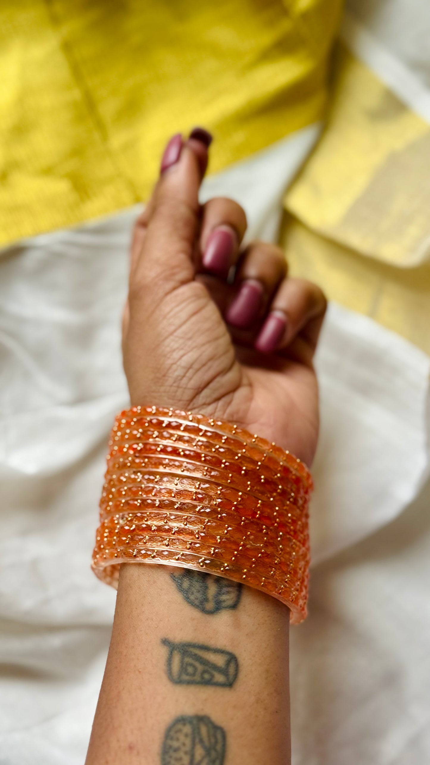 Pastel orange raindrop glass bangles, set of 12 - YCBANGL848