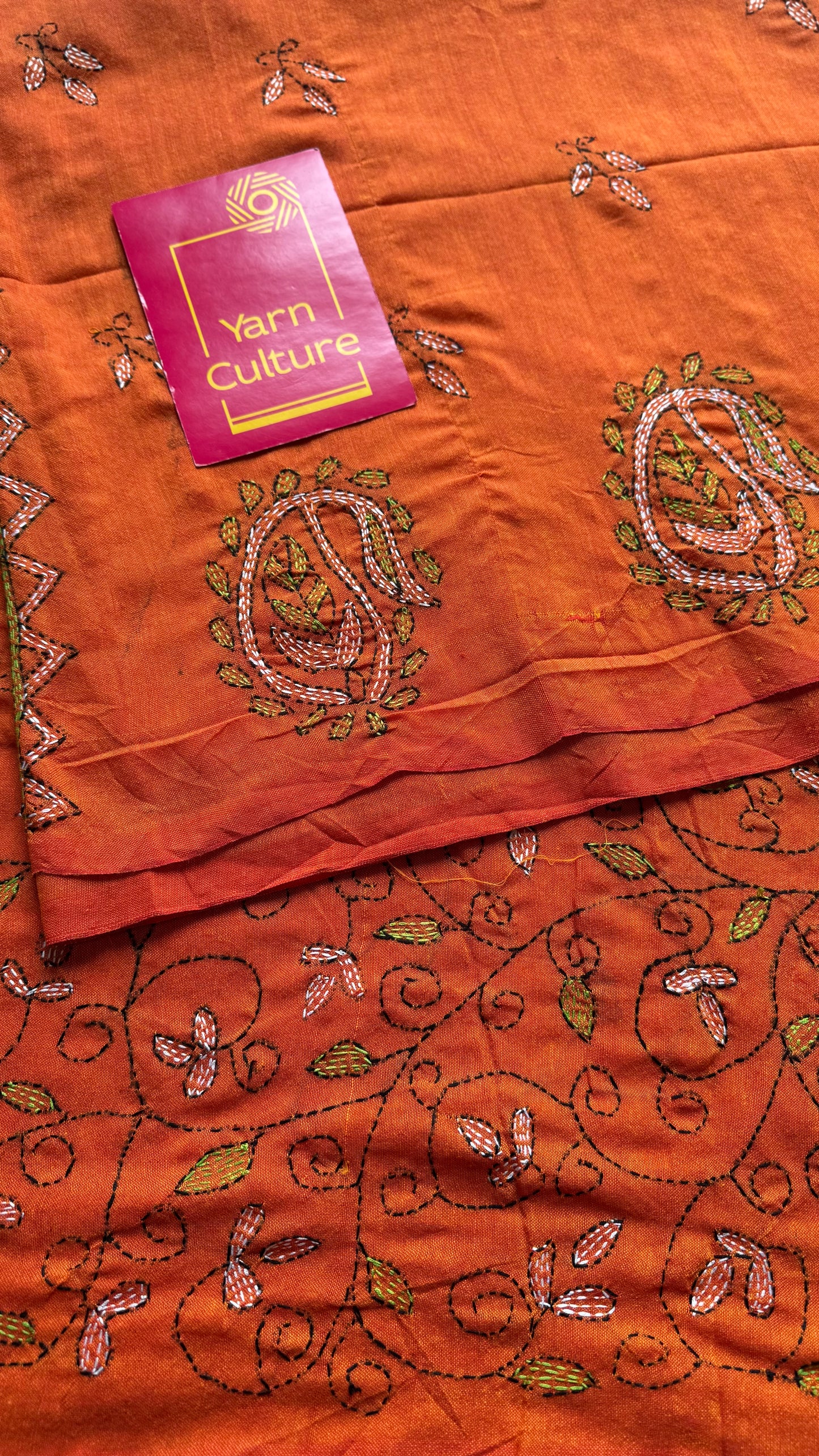 Shondhya Alo (সন্ধ্যা আলো) - Evening Light, orange kantha weave in soft khadi cotton - YCBCSEKC07