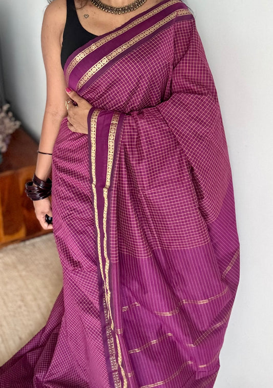 Wine, arani checks, cotton silk - YCCOTNOCAR09