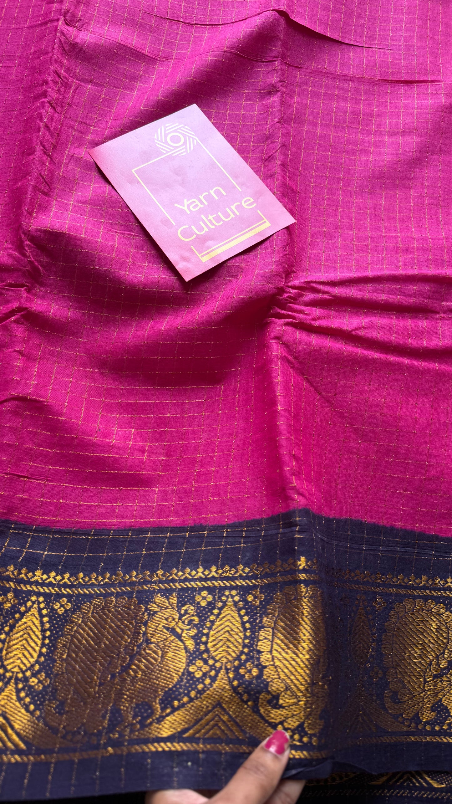 Dark hot pink with dark blue checkered sungudi, madurai cotton - YCCOTNOCSC22