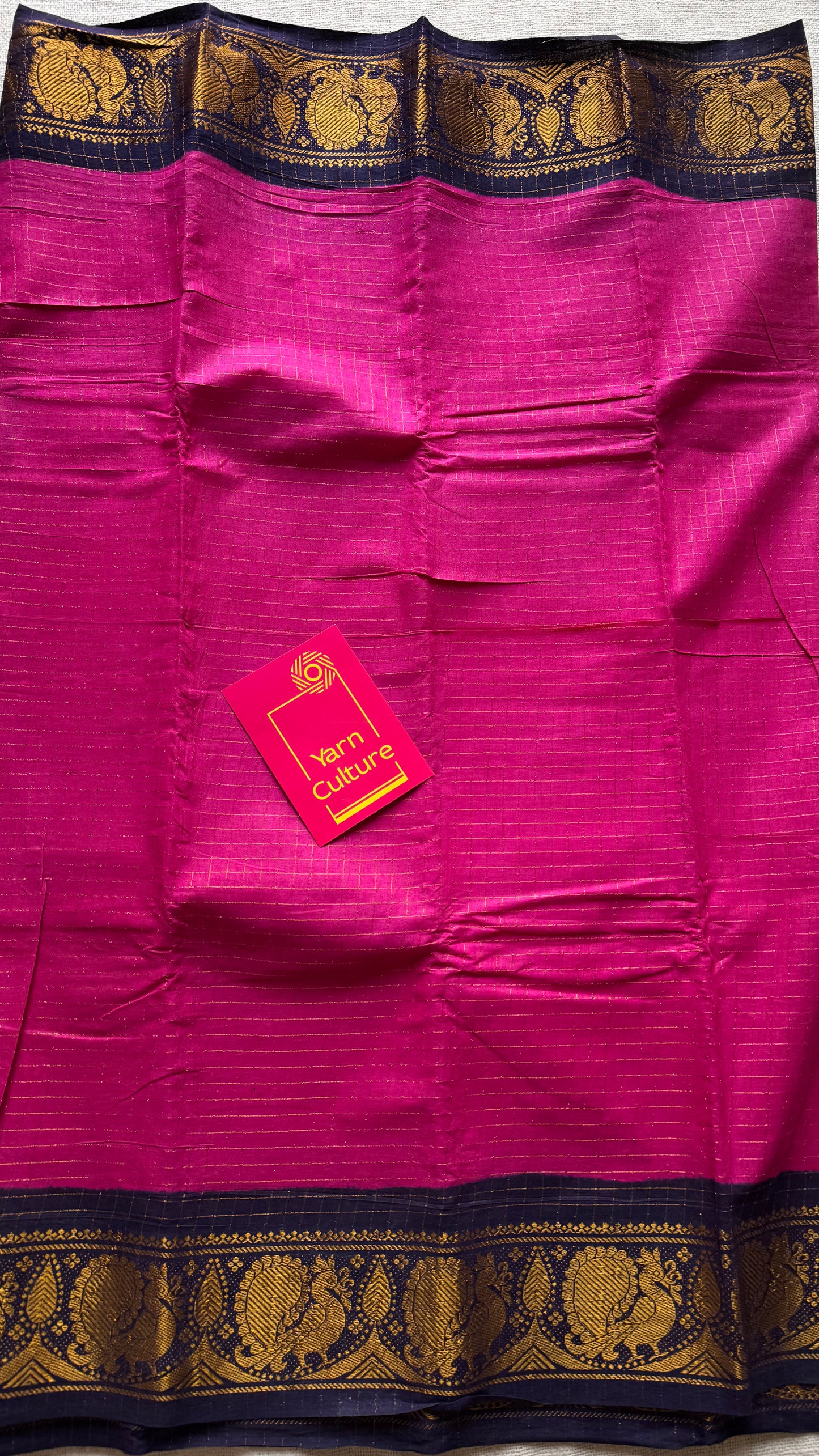 Dark hot pink with dark blue checkered sungudi, madurai cotton - YCCOTNOCSC22