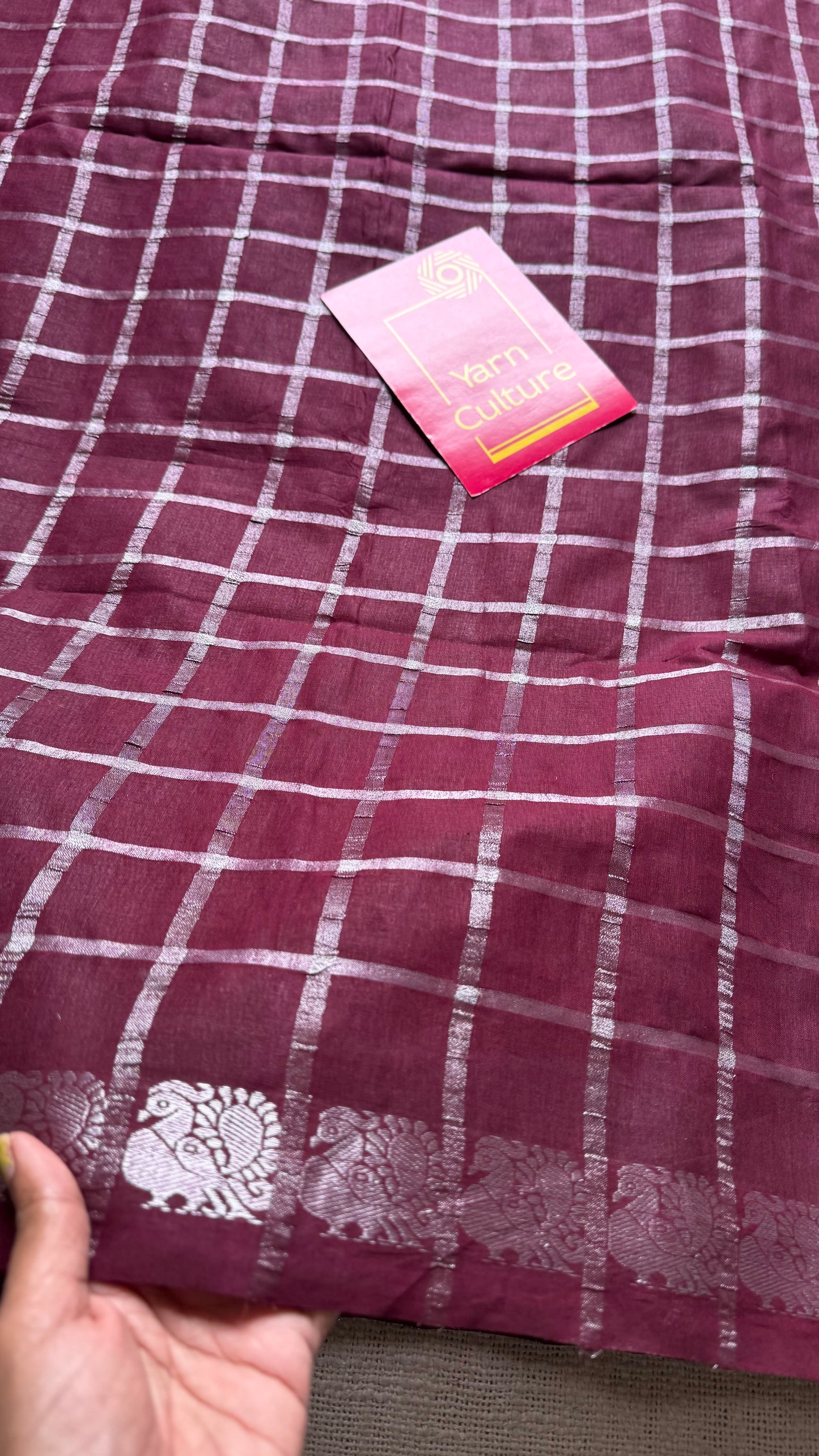 Wine silver pavithra kattam sungudi, madurai cotton - YCCOTNSEMS09