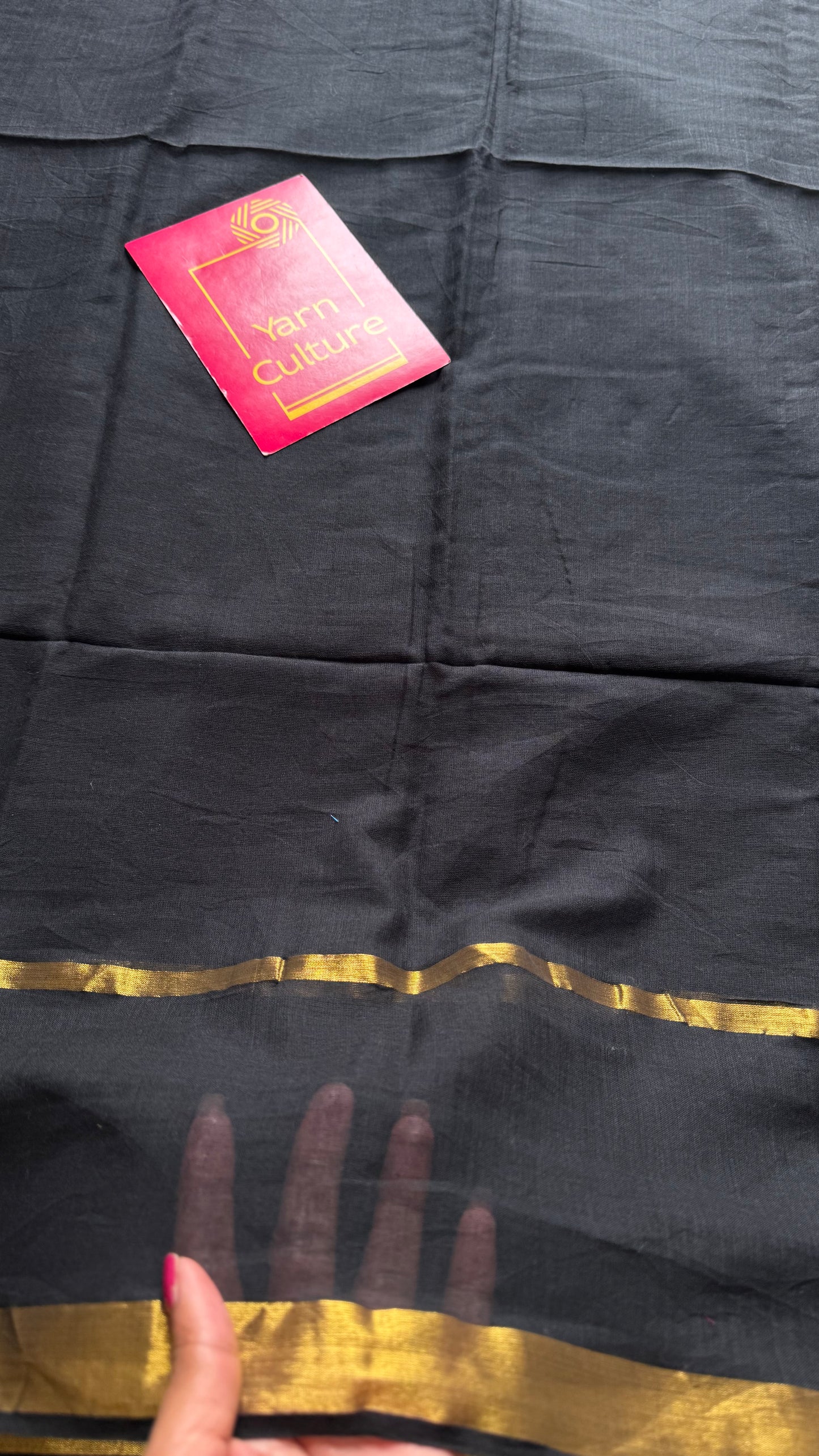 Black mul, antique gold zari, gap border pattern - YCBCMCGZSE69