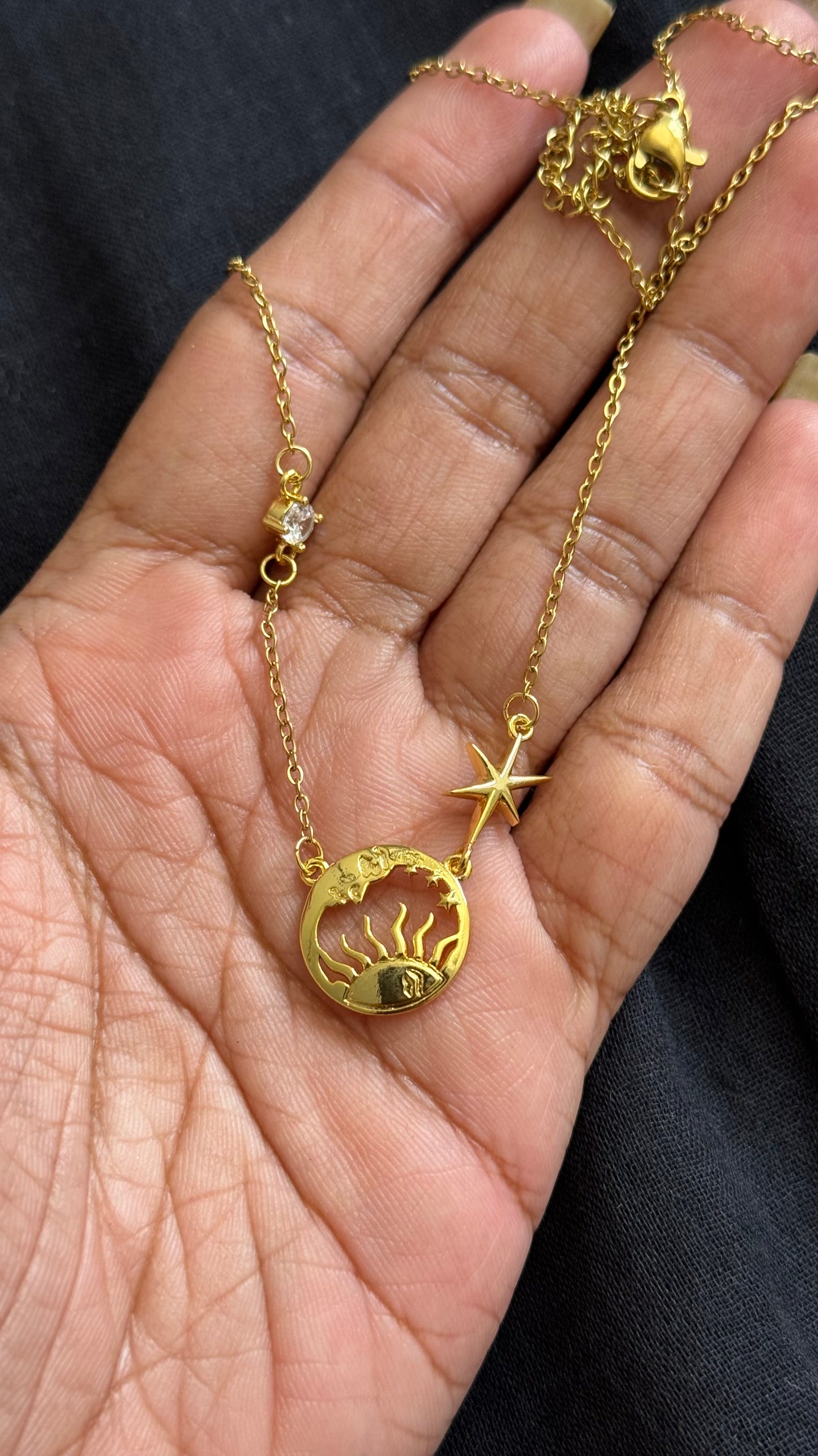 Gold plated chain, sun, star, stone charms - YCGPC246