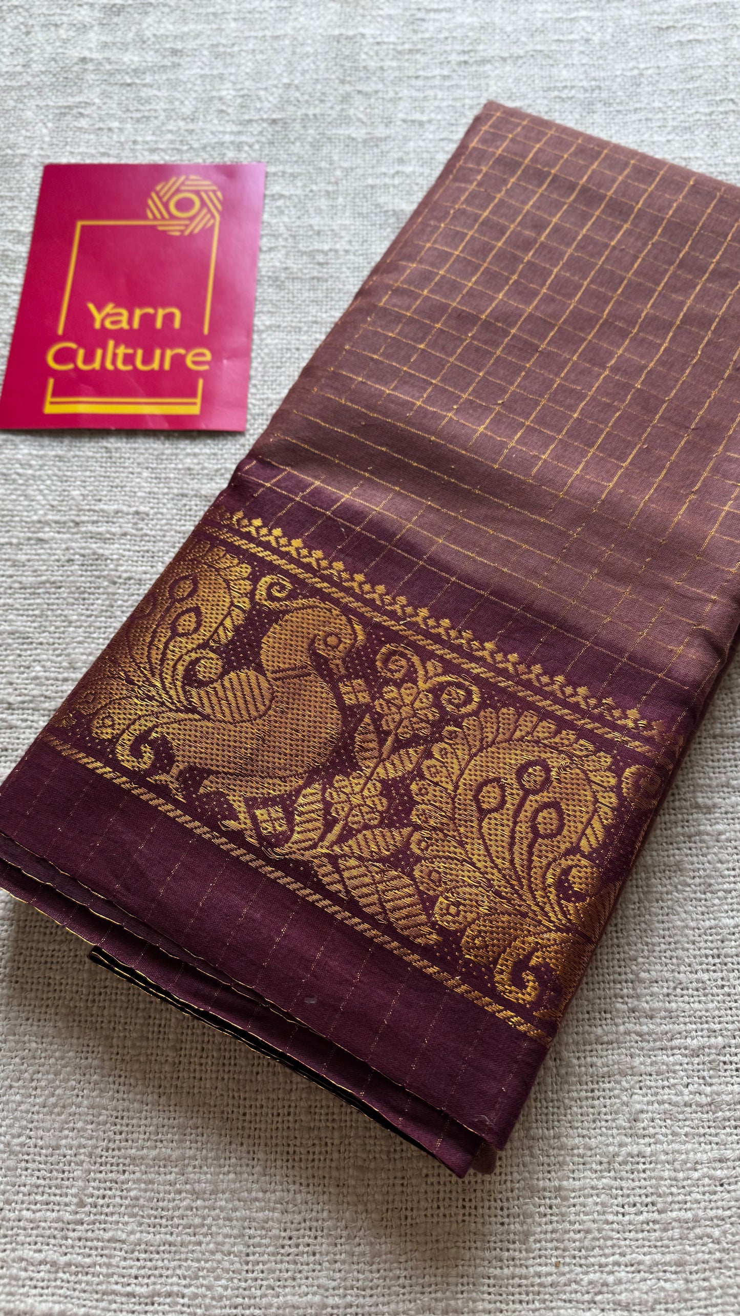 Light brown with maroon sungudi, madurai cotton - YCCOTNOCSC19