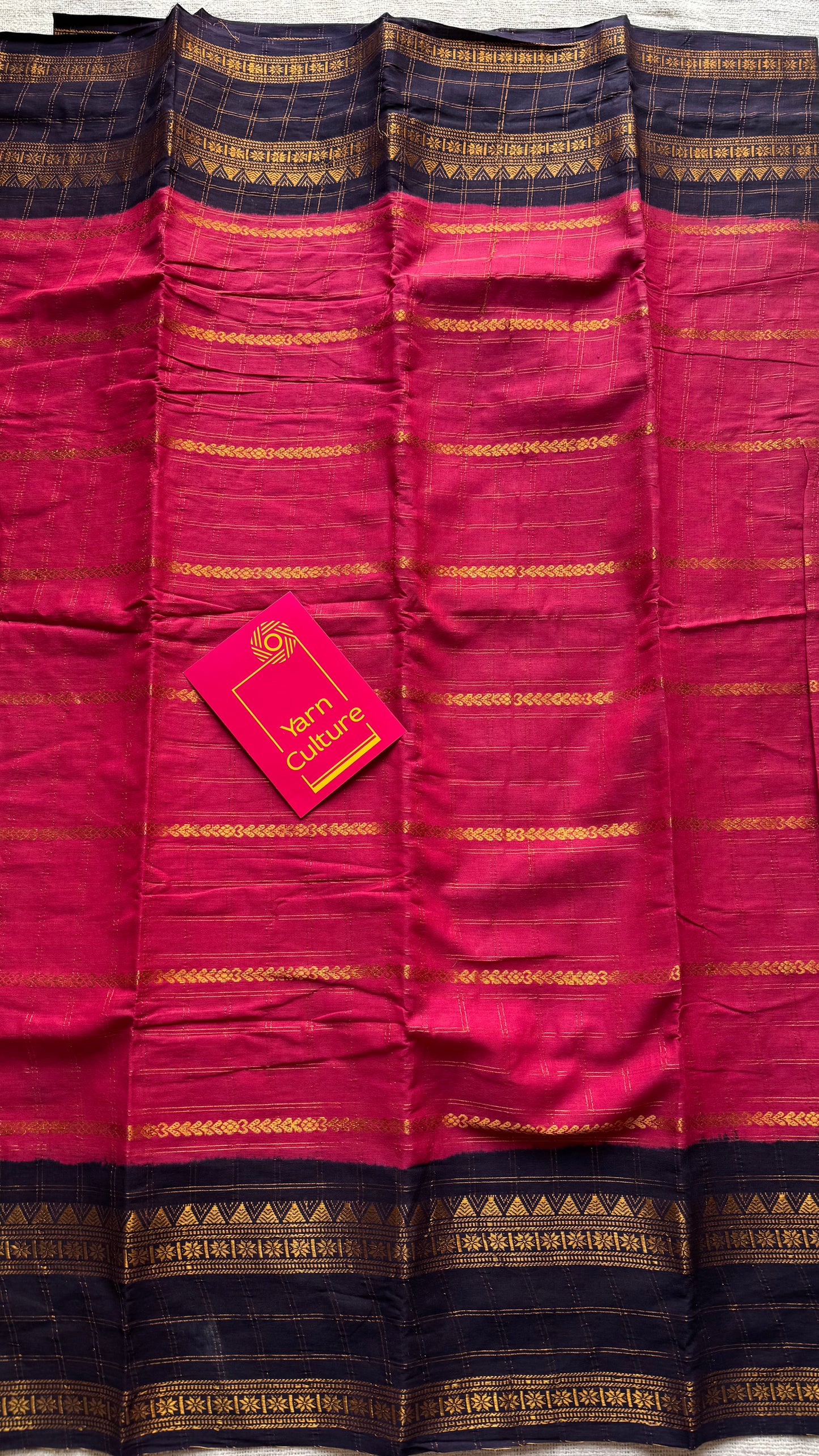 Pinkish red with dark blue, Adayar checks with velthaari pattern, madurai cotton - YCCOTNOCSC05