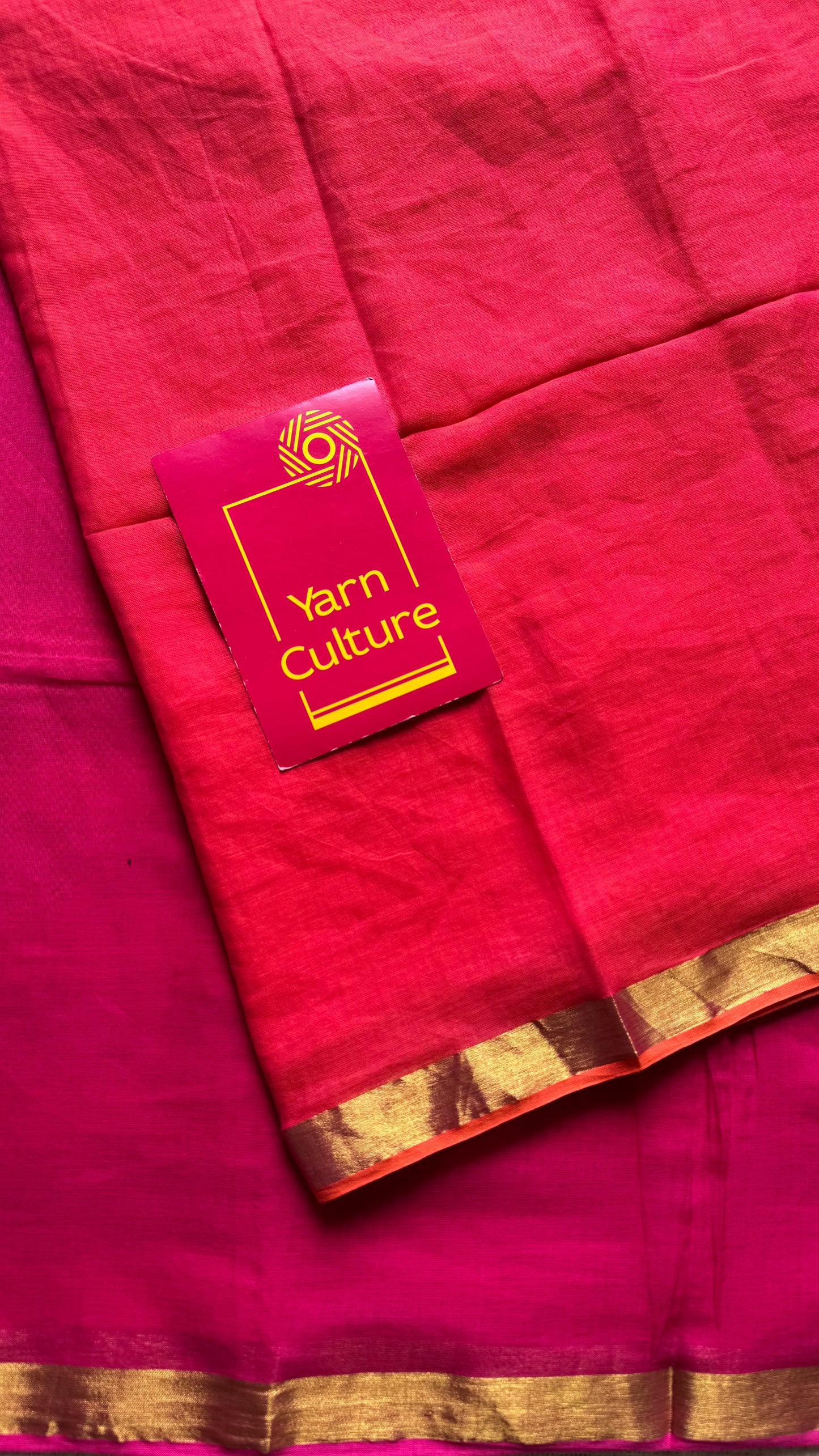 Magenta with dual tone orangish pink mul, thin antique gold zari border- YCBCMCLSE33