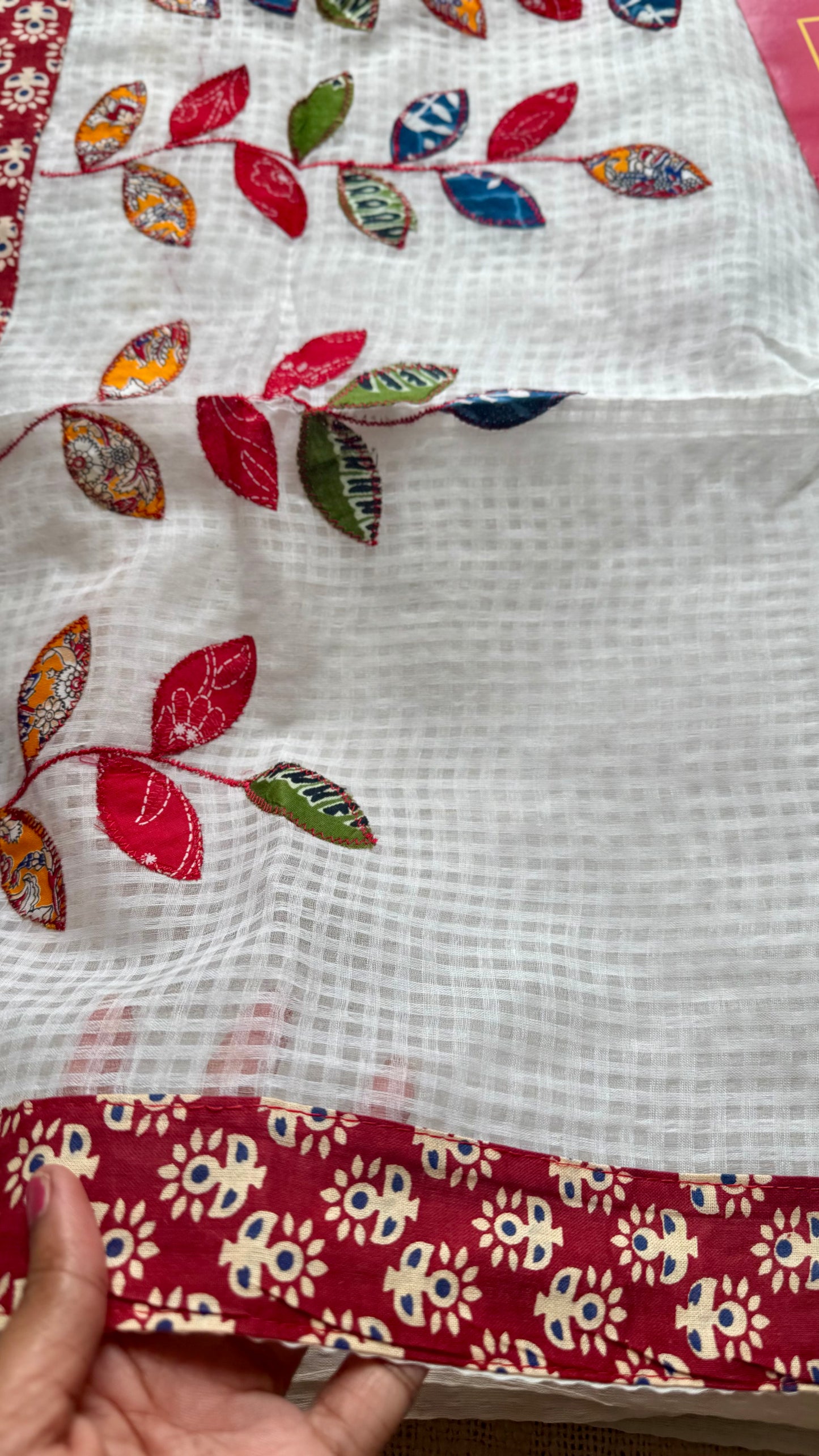 White kota with ajrakh cutwork and border - YCON25TORAK01