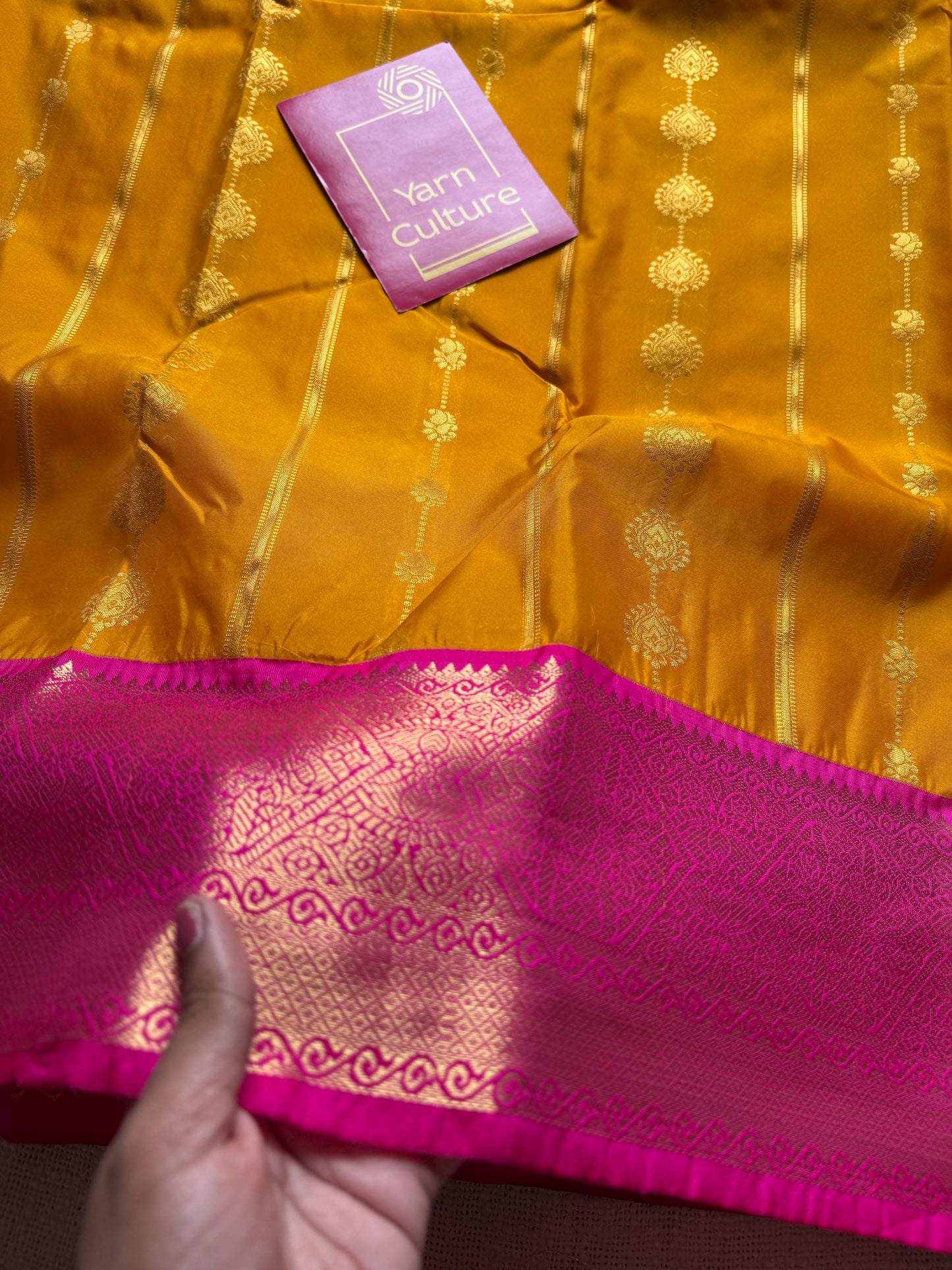 Suhani - yellow with hot pink, handloom korvai semi silk - YCCOTNFEJUKS03