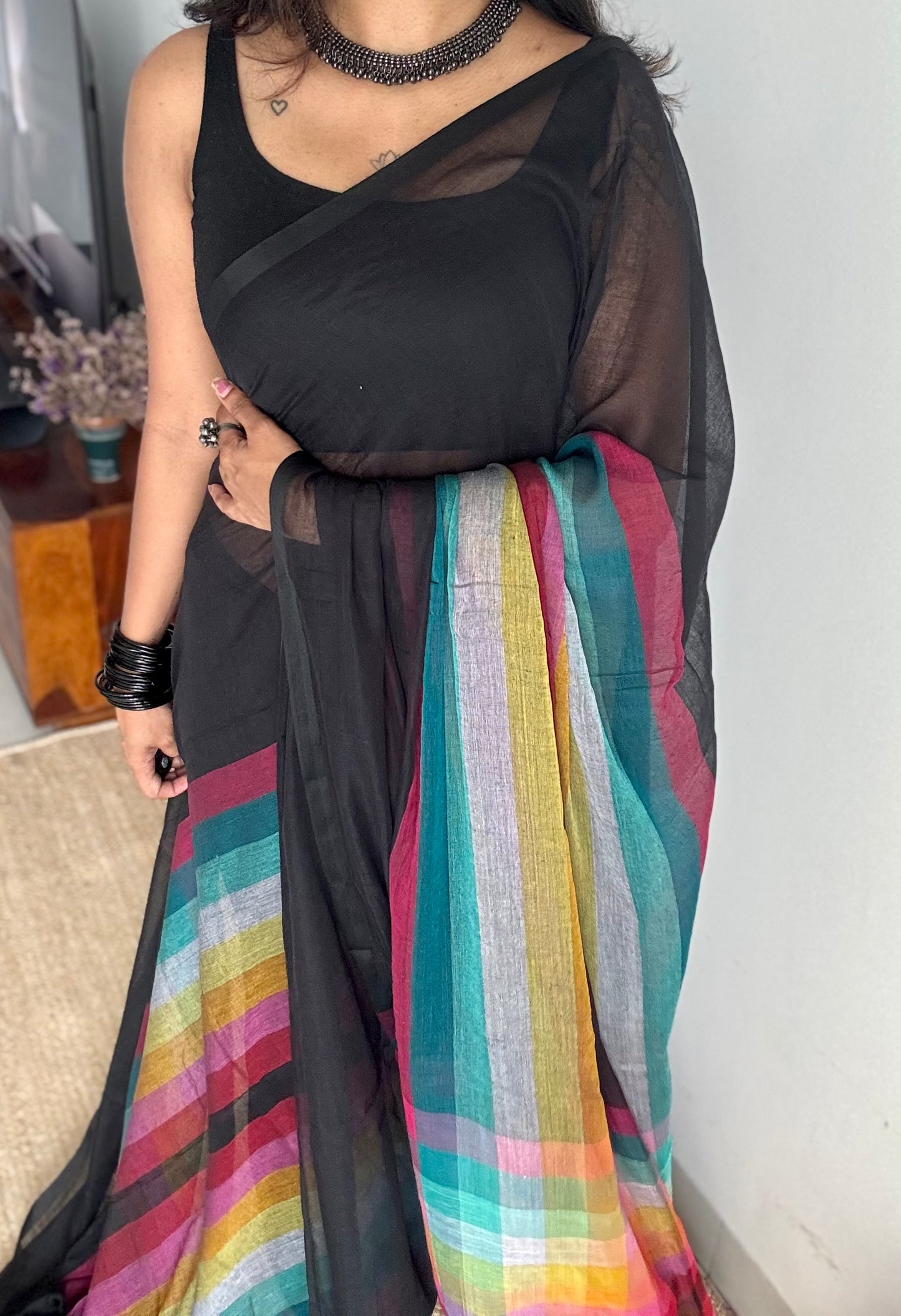 Black with colourblocks, mul cotton - YCBCJULMR11