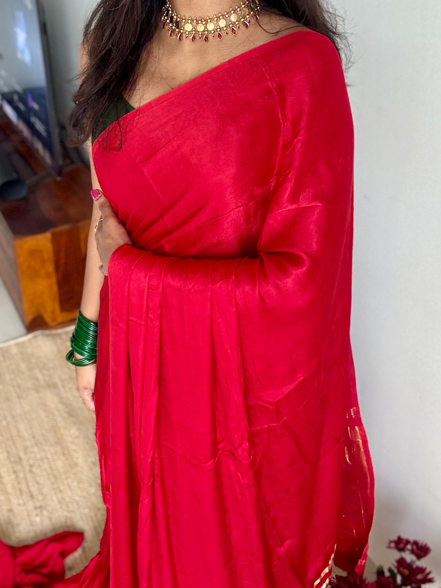 Red Modal Silk with Lagadi patta (gold pallu) - YCDESE24