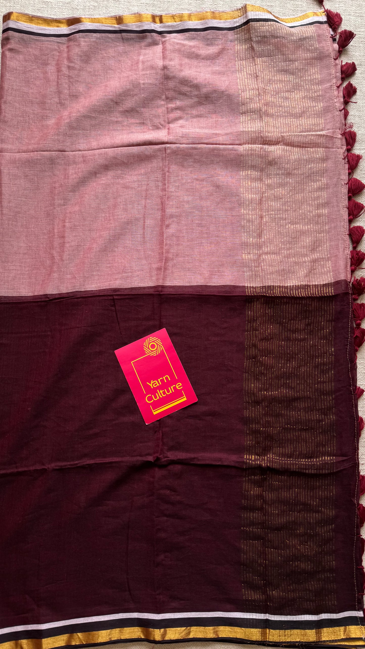 Light and dark maroon mul, thin antique gold zari - YCBCMCLSE29